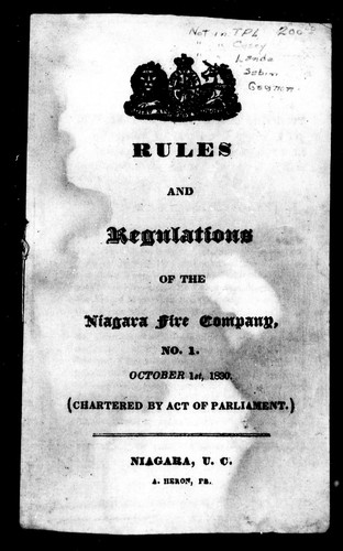 Rules and Regulations of the Niagara Fire Company, No. 1