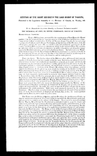 Petition of the Right Reverend the Lord Bishop of Toronto