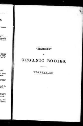 Chemistry of Organic Bodies, Vegetables