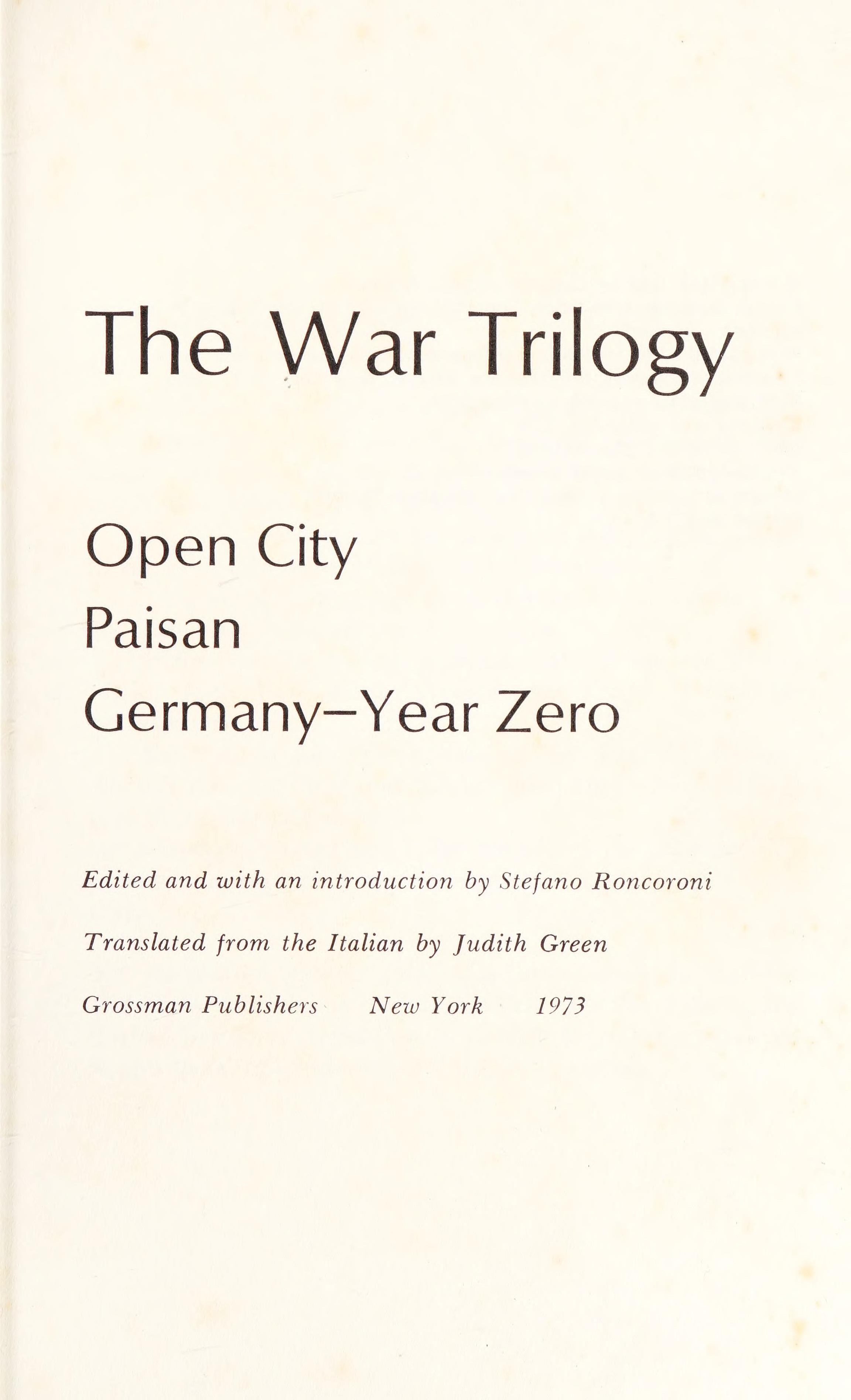 The War Trilogy: Open City / Paisan / Germany-Year Zero