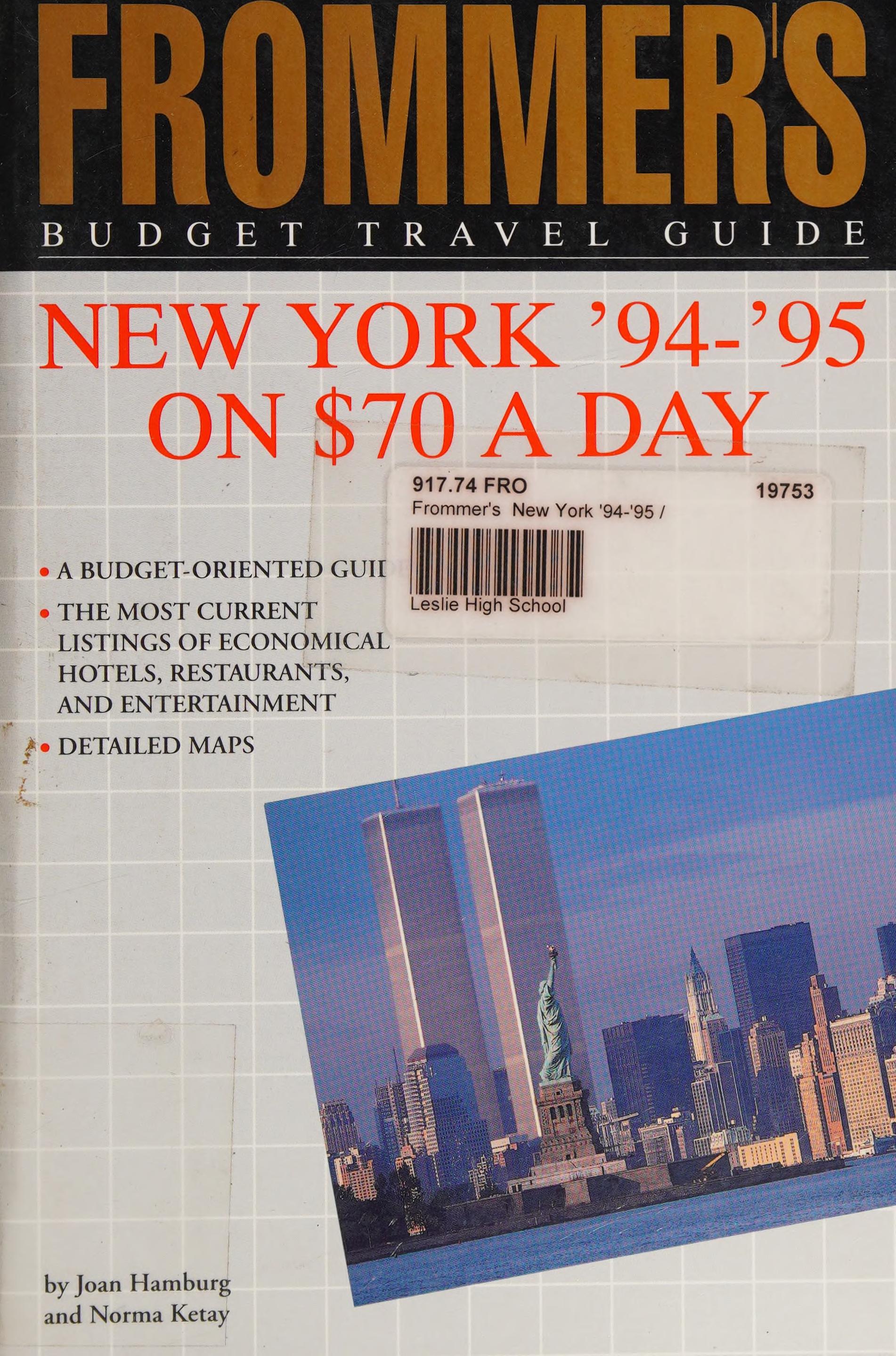 Frommer'S New York '94-'95 On $70 A Day