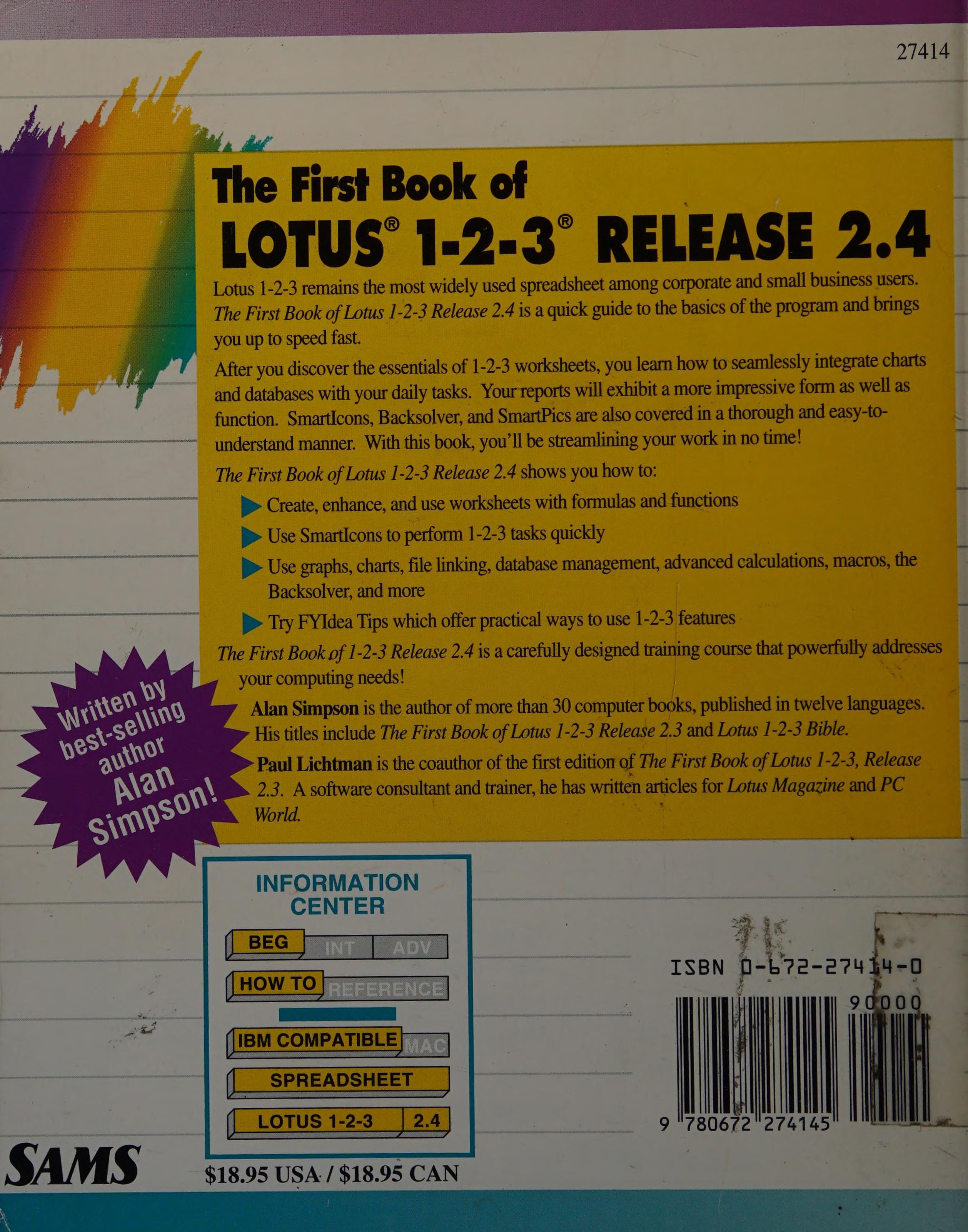 The First Book of Lotus 1-2-3 Release 2.4