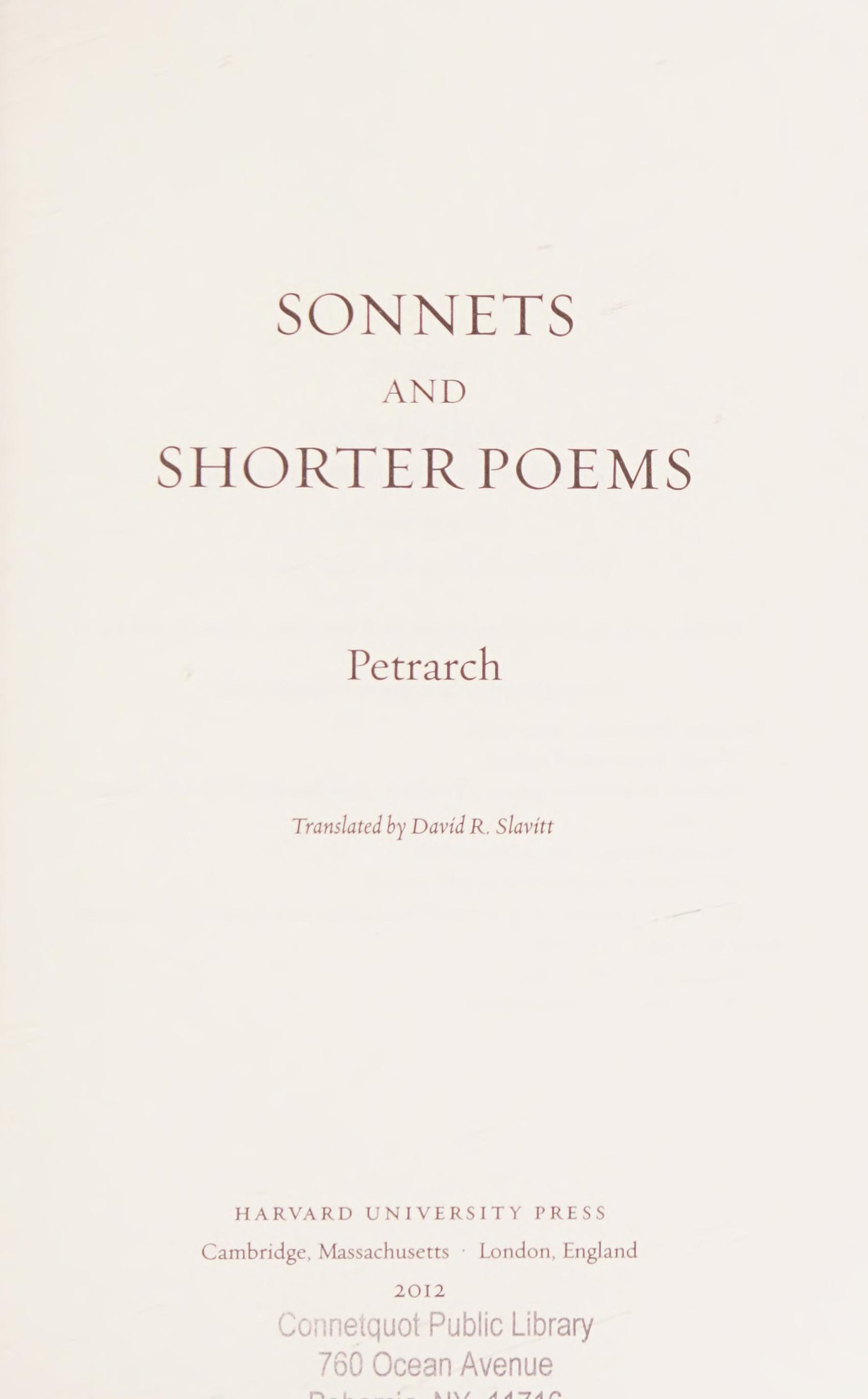 Sonnets And Shorter Poems