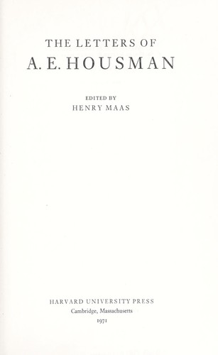 The Letters of a. E. Housman