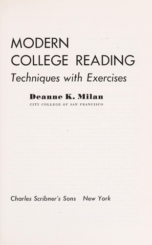 Modern College Reading;: Techniques With Exercises