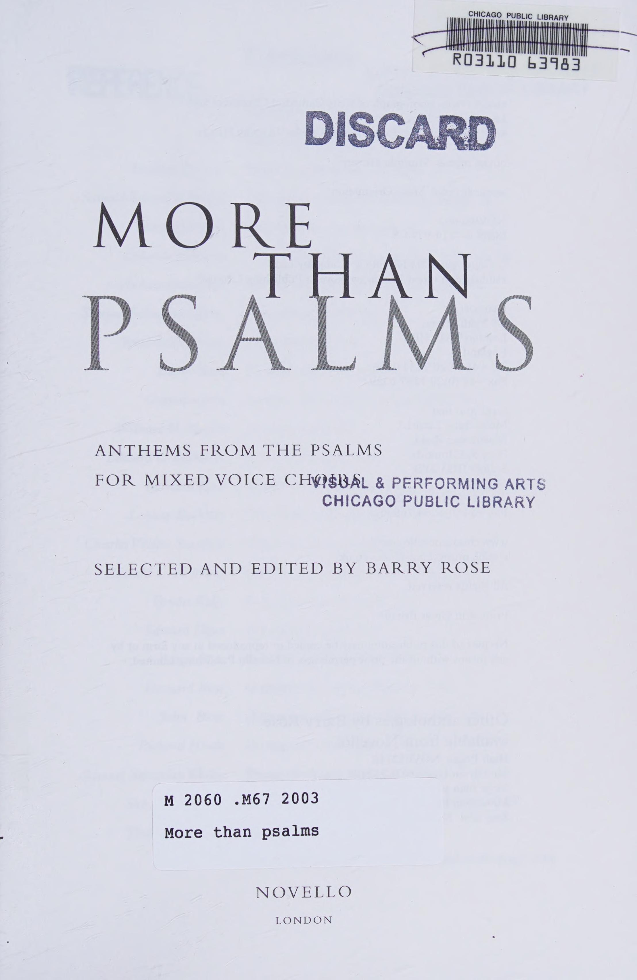 More Than Psalms: Anthems From The Psalms For Mixed Voice Choirs