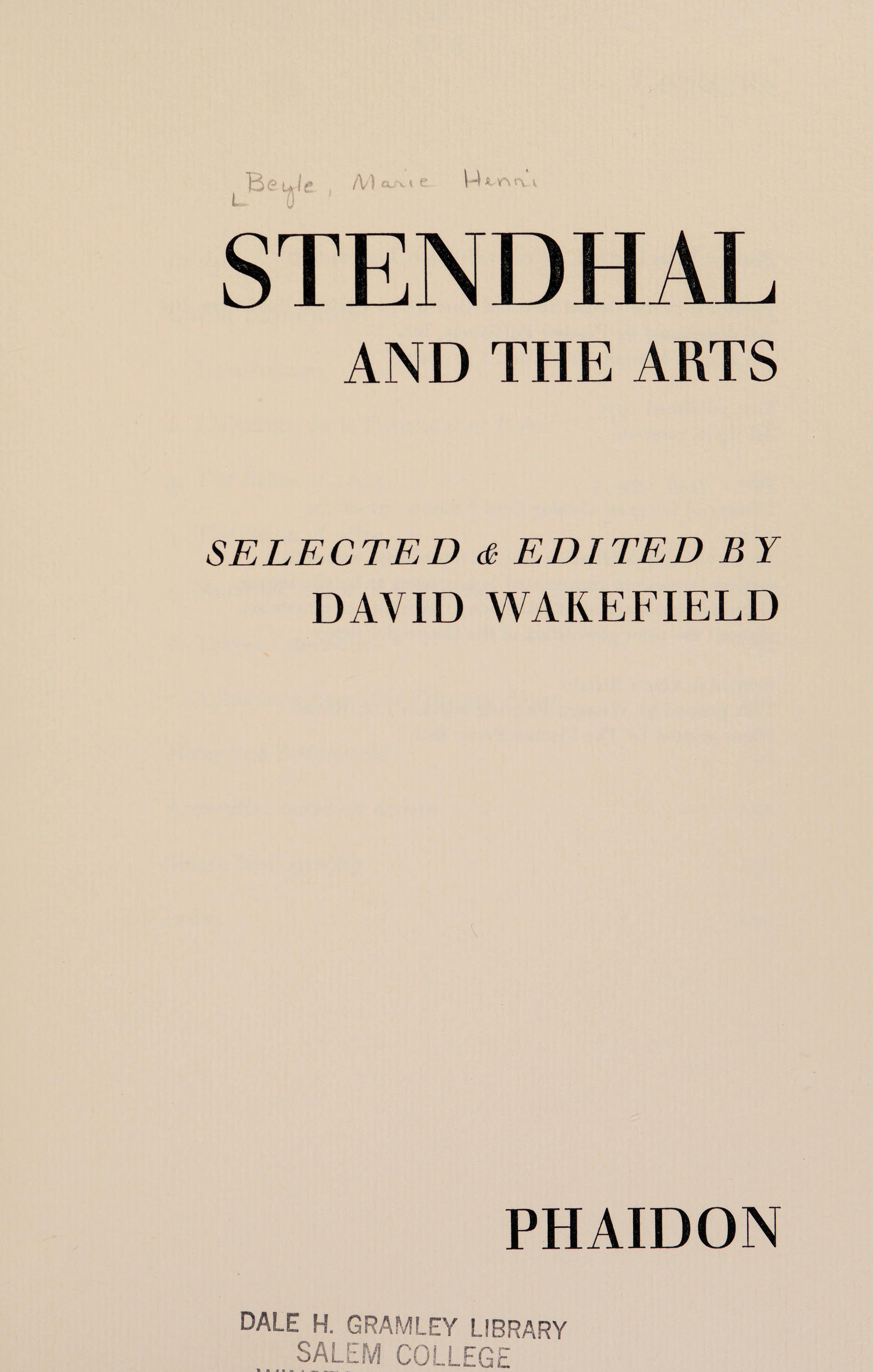 Stendhal and the Arts