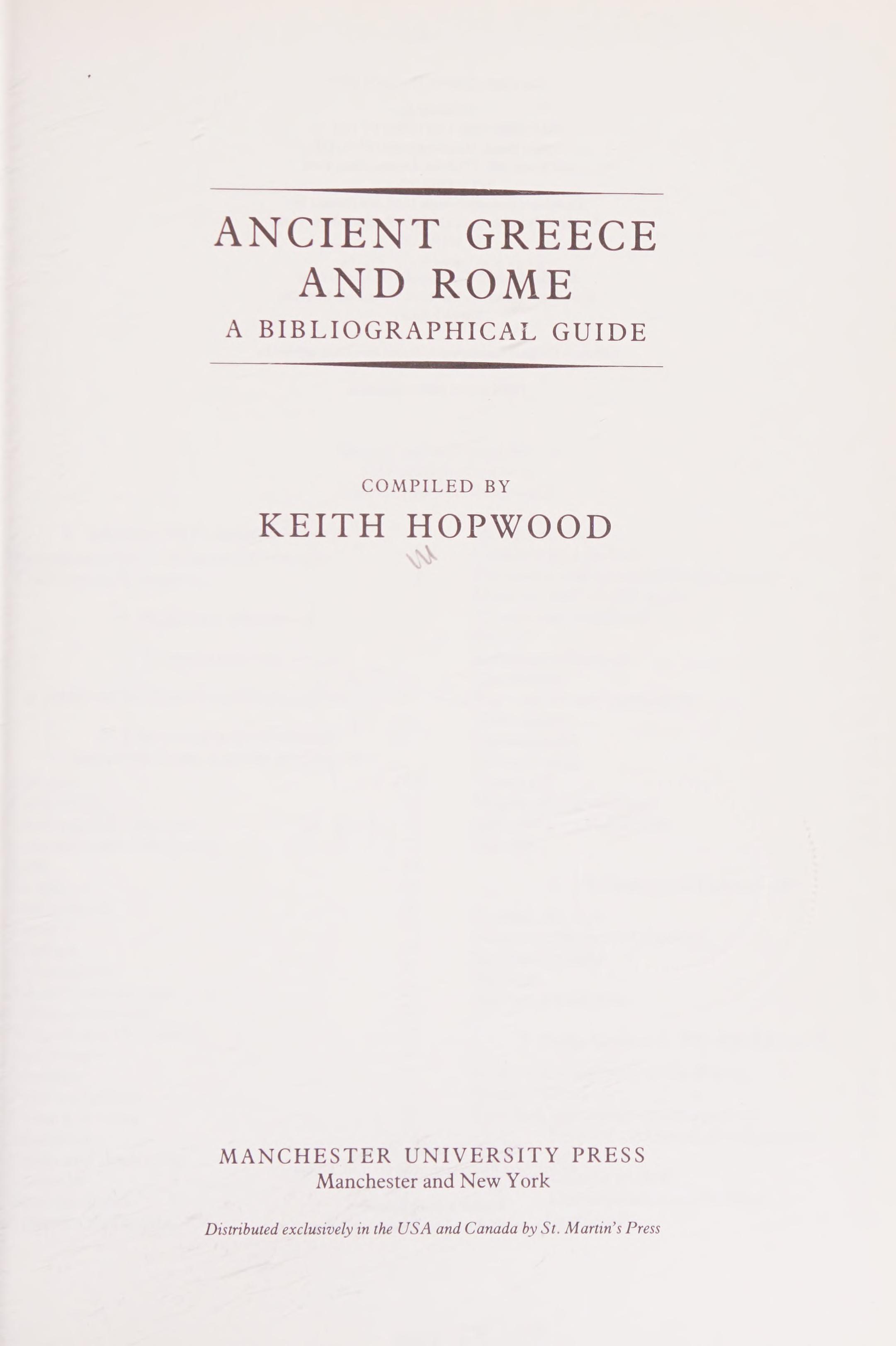 Ancient Greece And Rome: A Bibliographical Guide