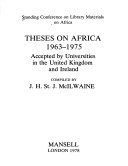 Theses On Africa, 1963-1975, Accepted By Universities In The United Kingdom And Ireland