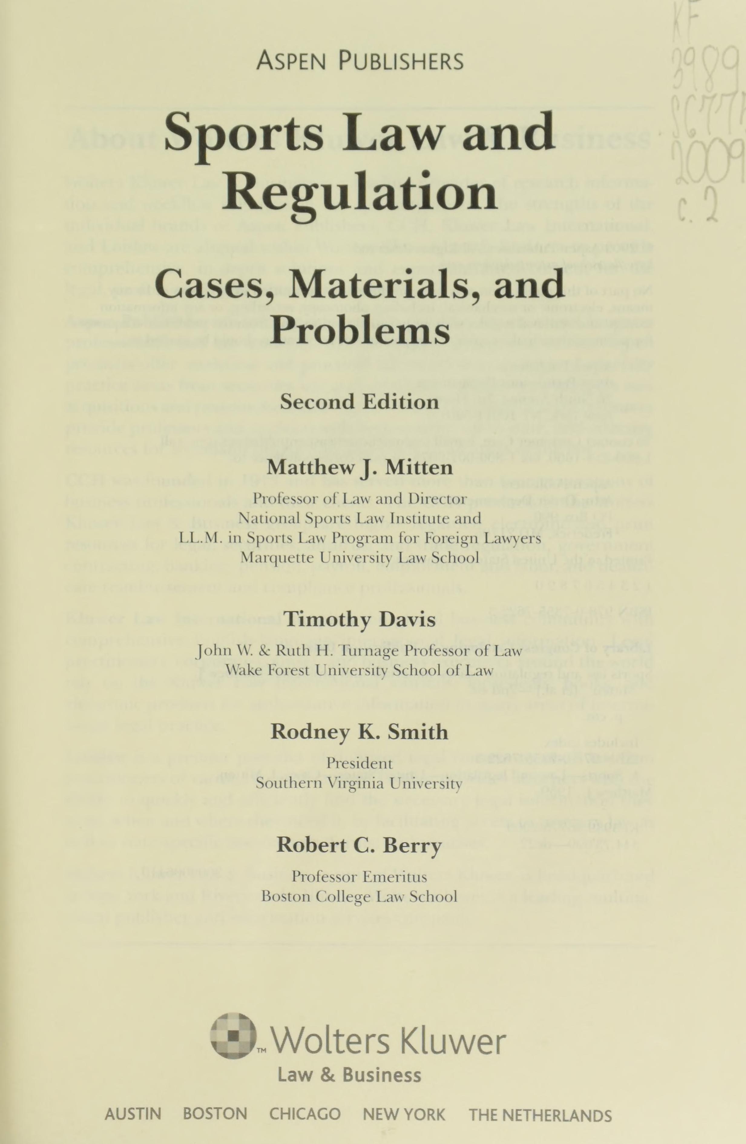 Sports Law And Regulation 2e