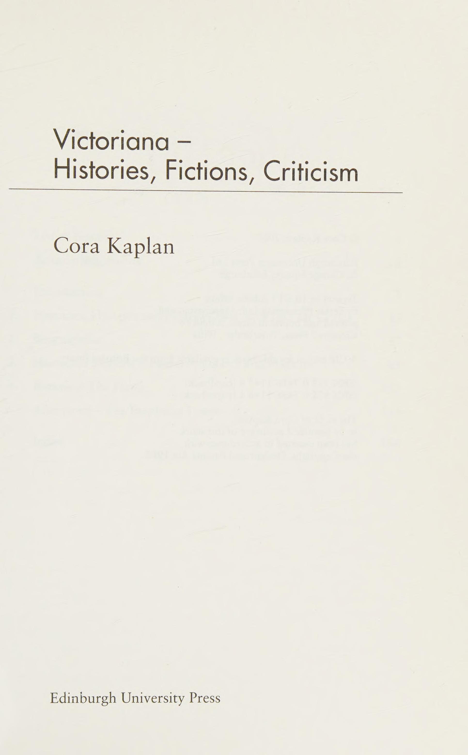 Victoriana - Histories, Fictions, Criticism