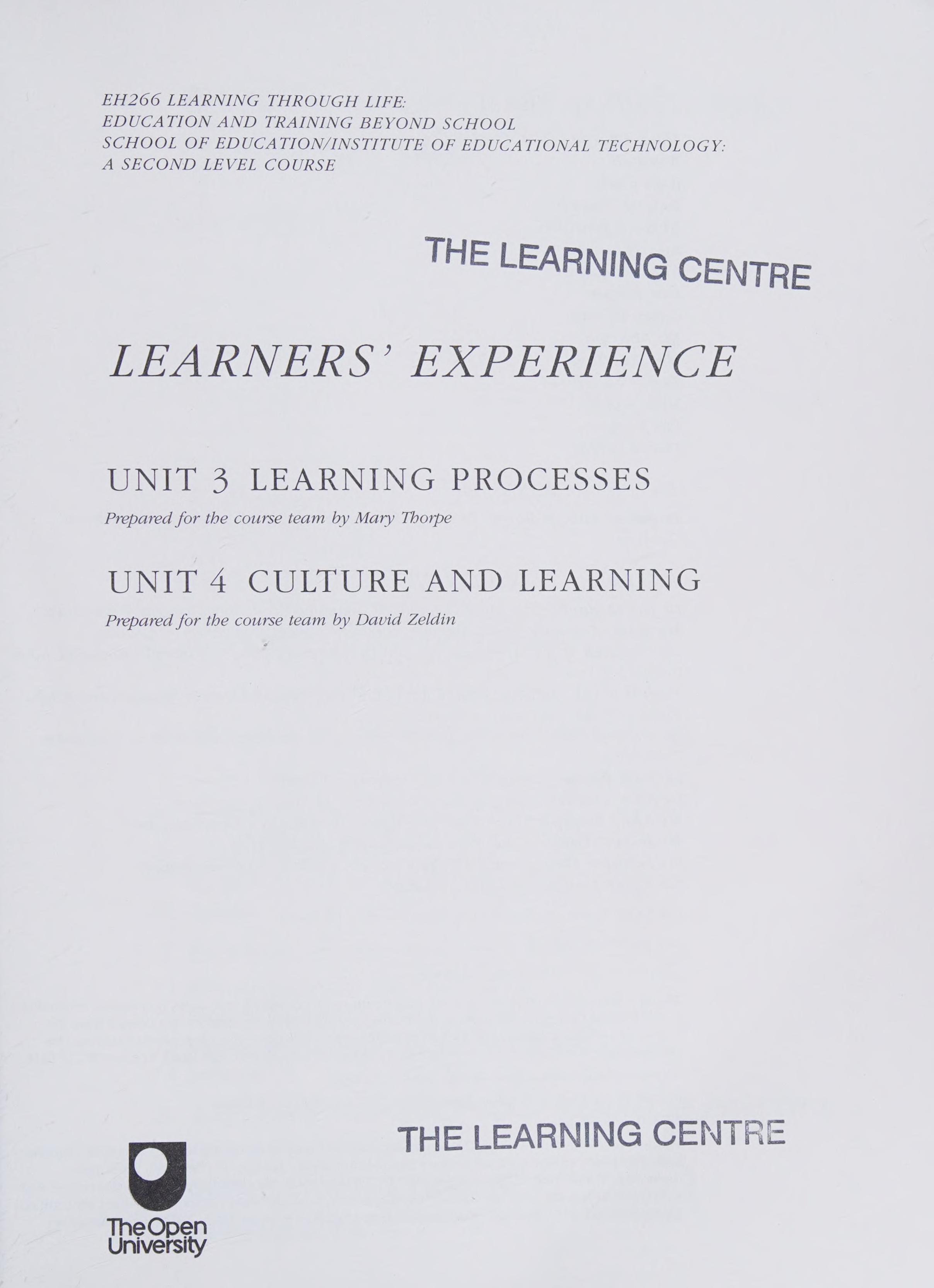 Learning Through Life Education and Training Beyond School Module 1 Learners Experience Learning Processes Culture and Learning Learning Through Life Education and Training Beyond School