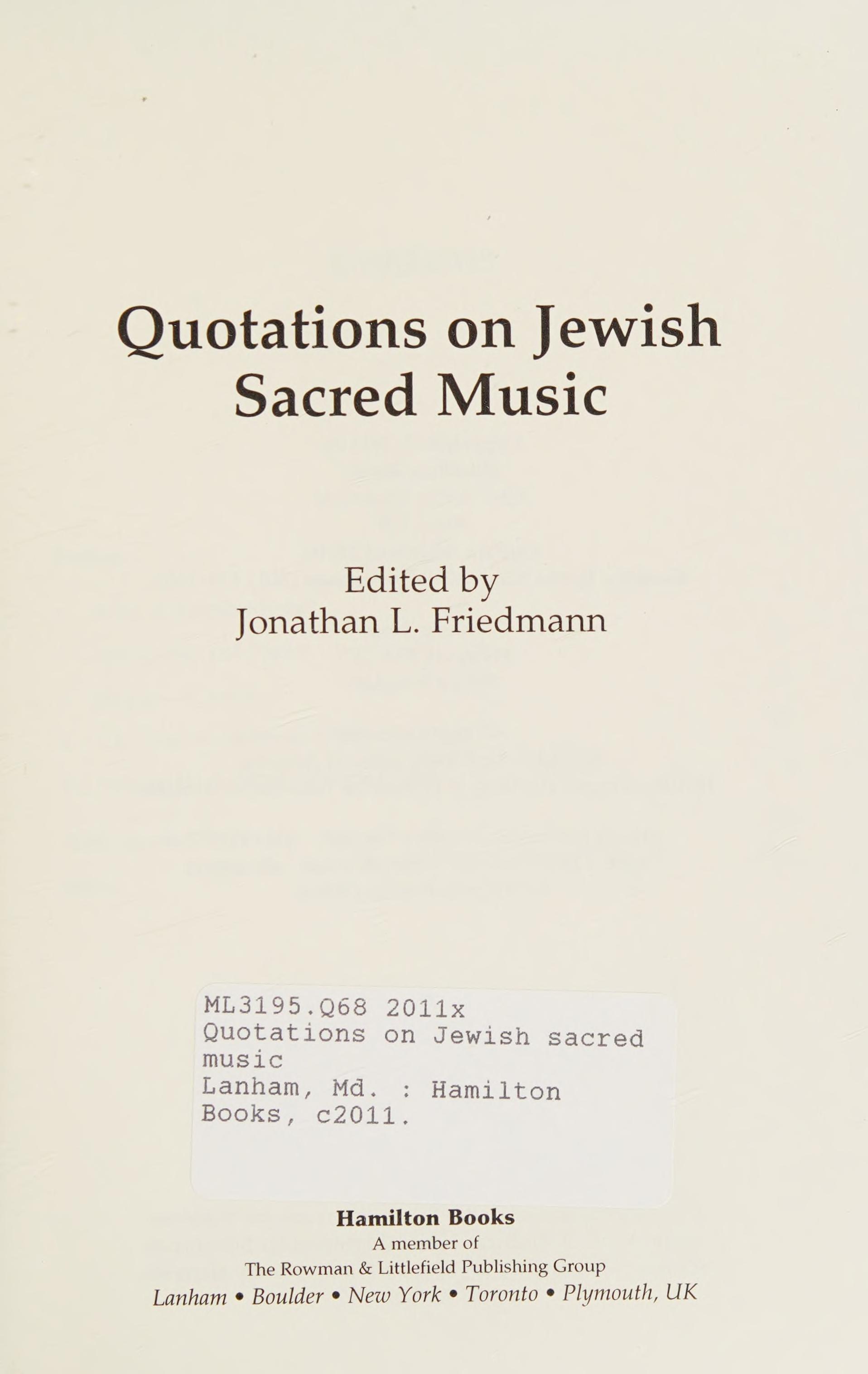 Quotations on Jewish Sacred Music