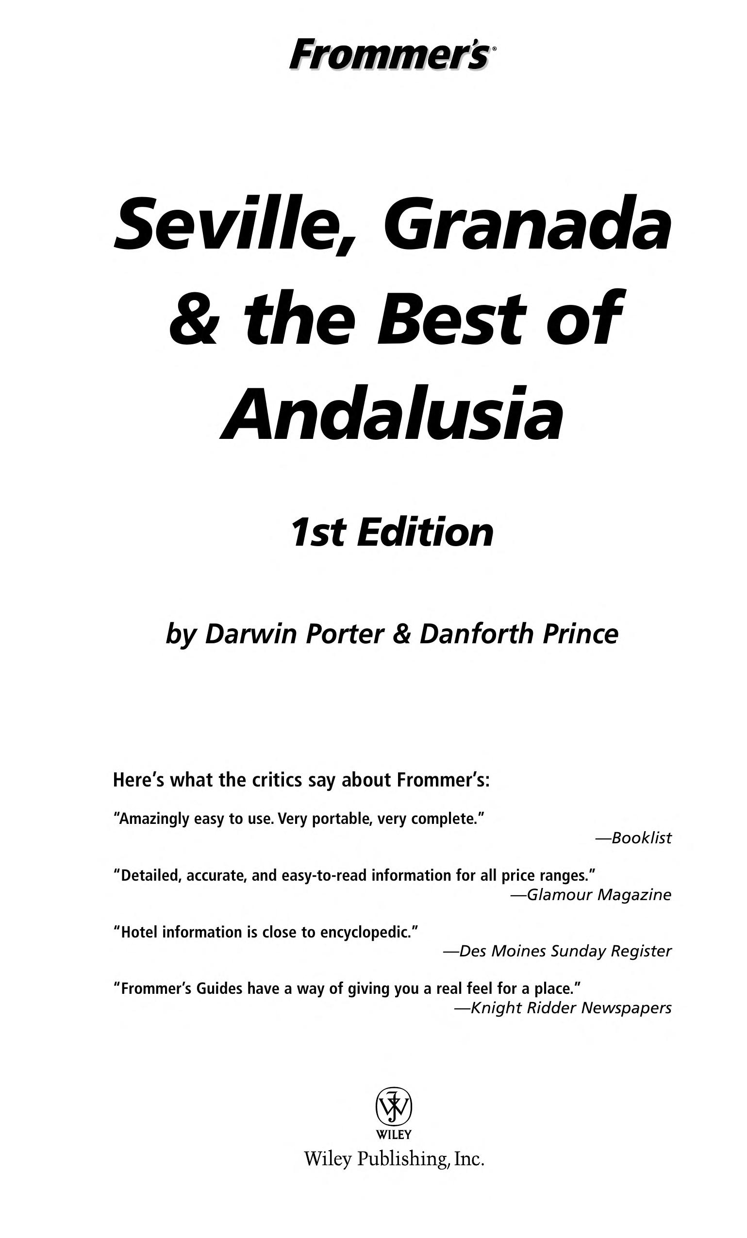 Frommer'S Seville, Granada &Amp;Amp; The Best Of Andalusia