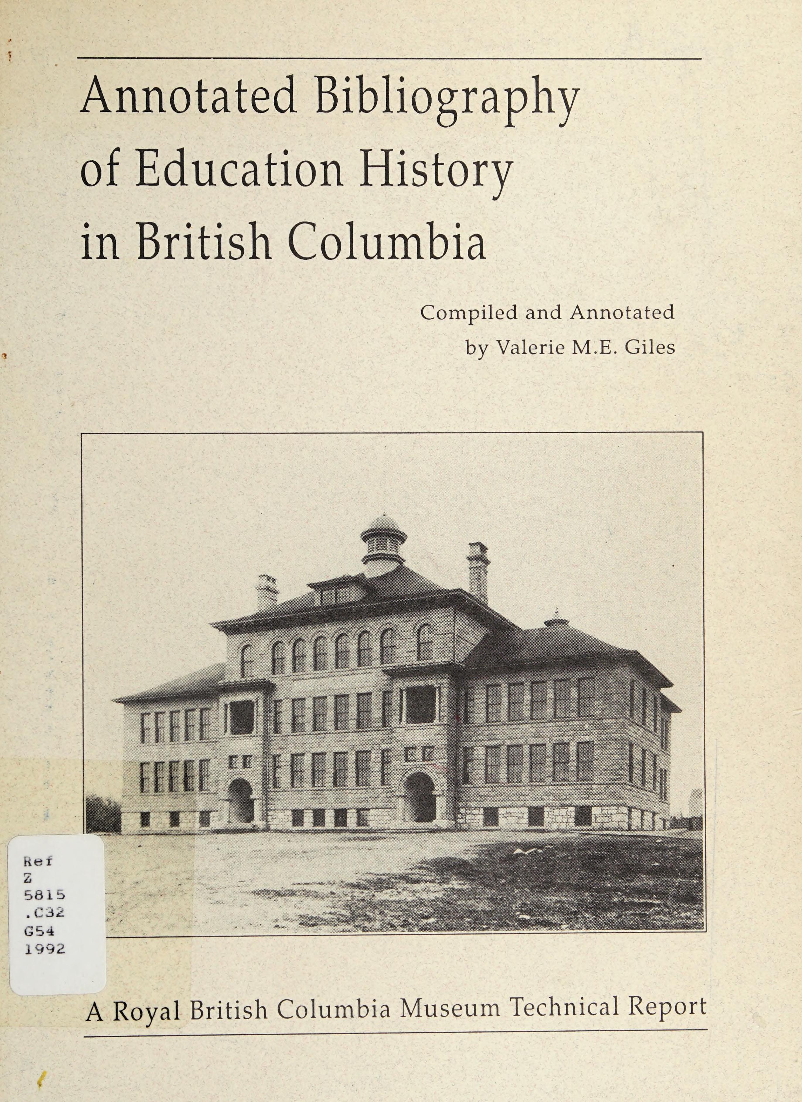 Annotated Bibliography Of Education History In British Columbia
