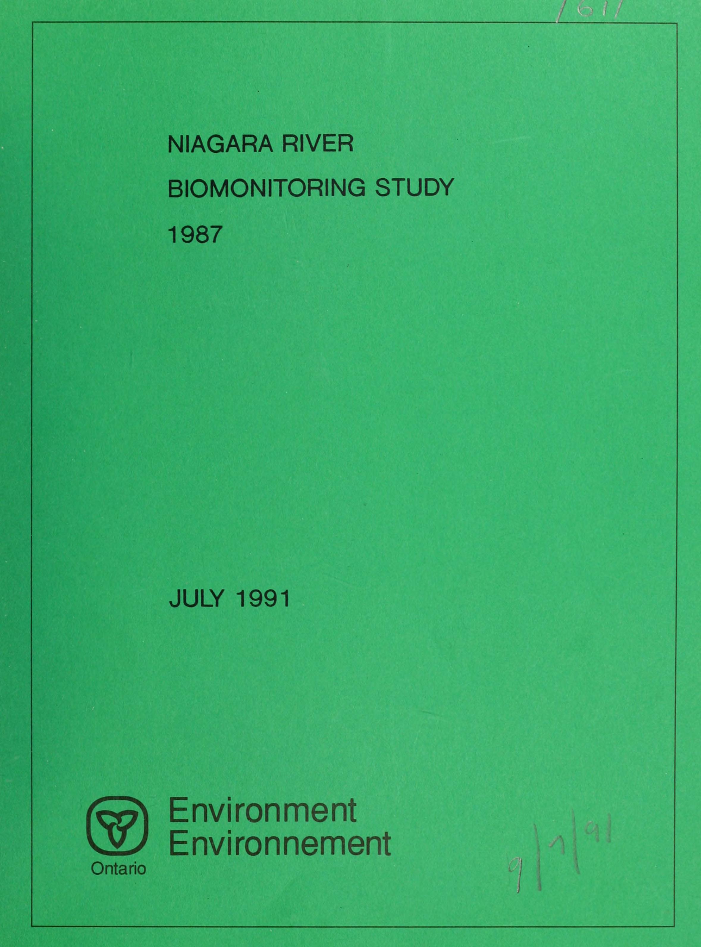 Niagara River Biomonitoring Study 1987