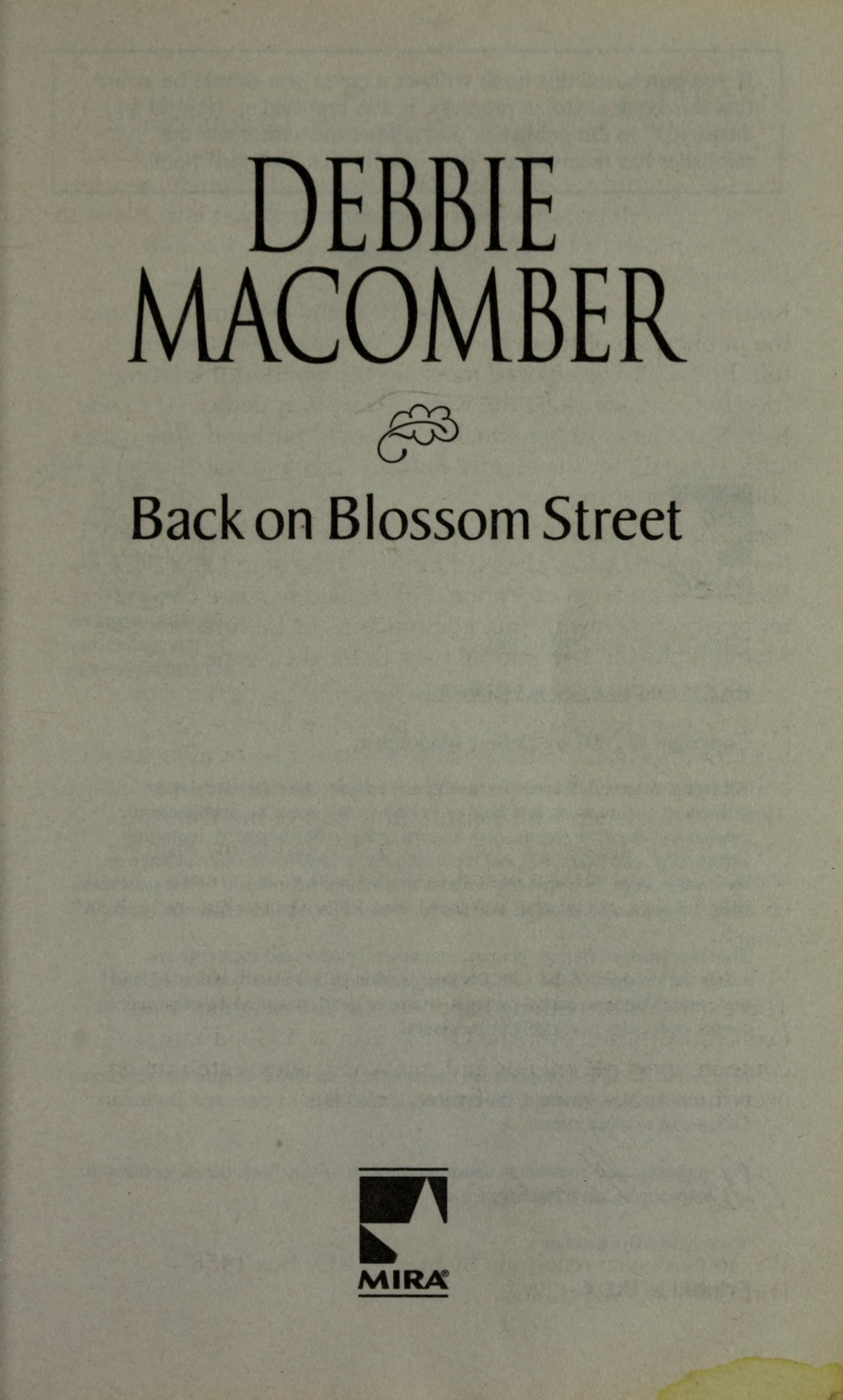 Back on Blossom Street by Debbie Macomber, ISBN 9780778328810