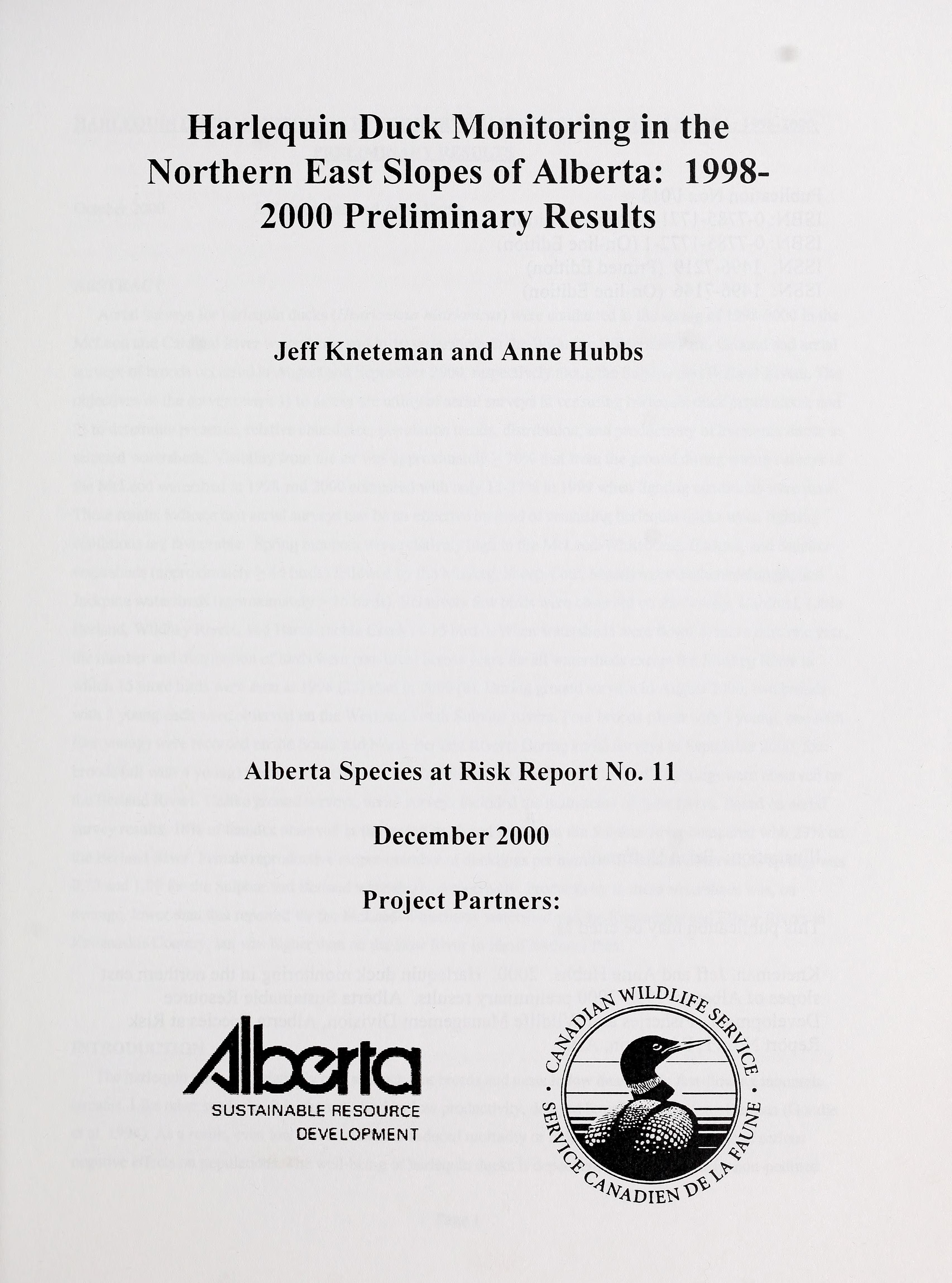 Harlequin Duck Monitoring in the Northern East Slopes of Alberta