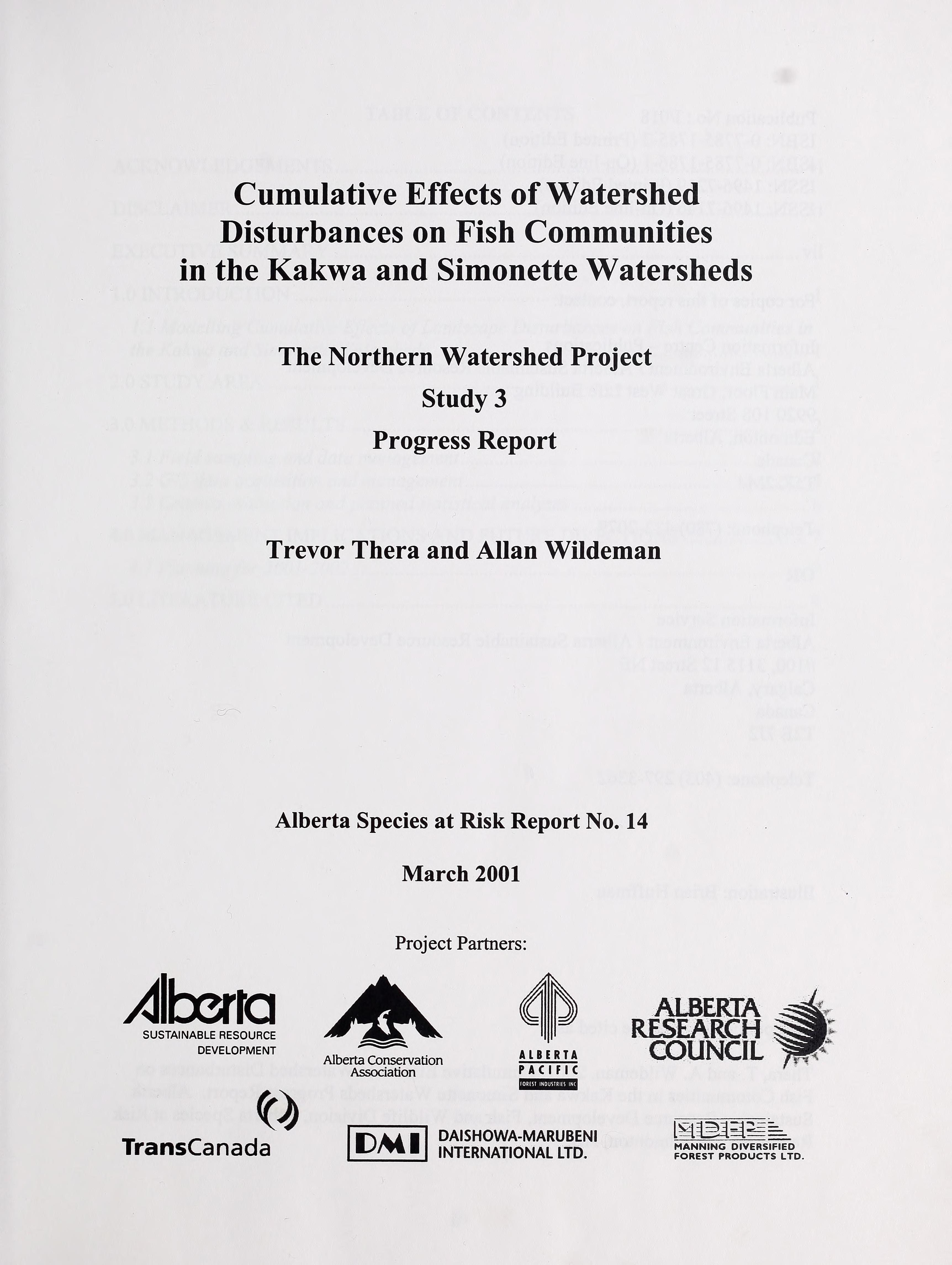 Cumulative Effects of Watershed Disturbances on Fish Communities in the Kakwa and Simonette Watersheds