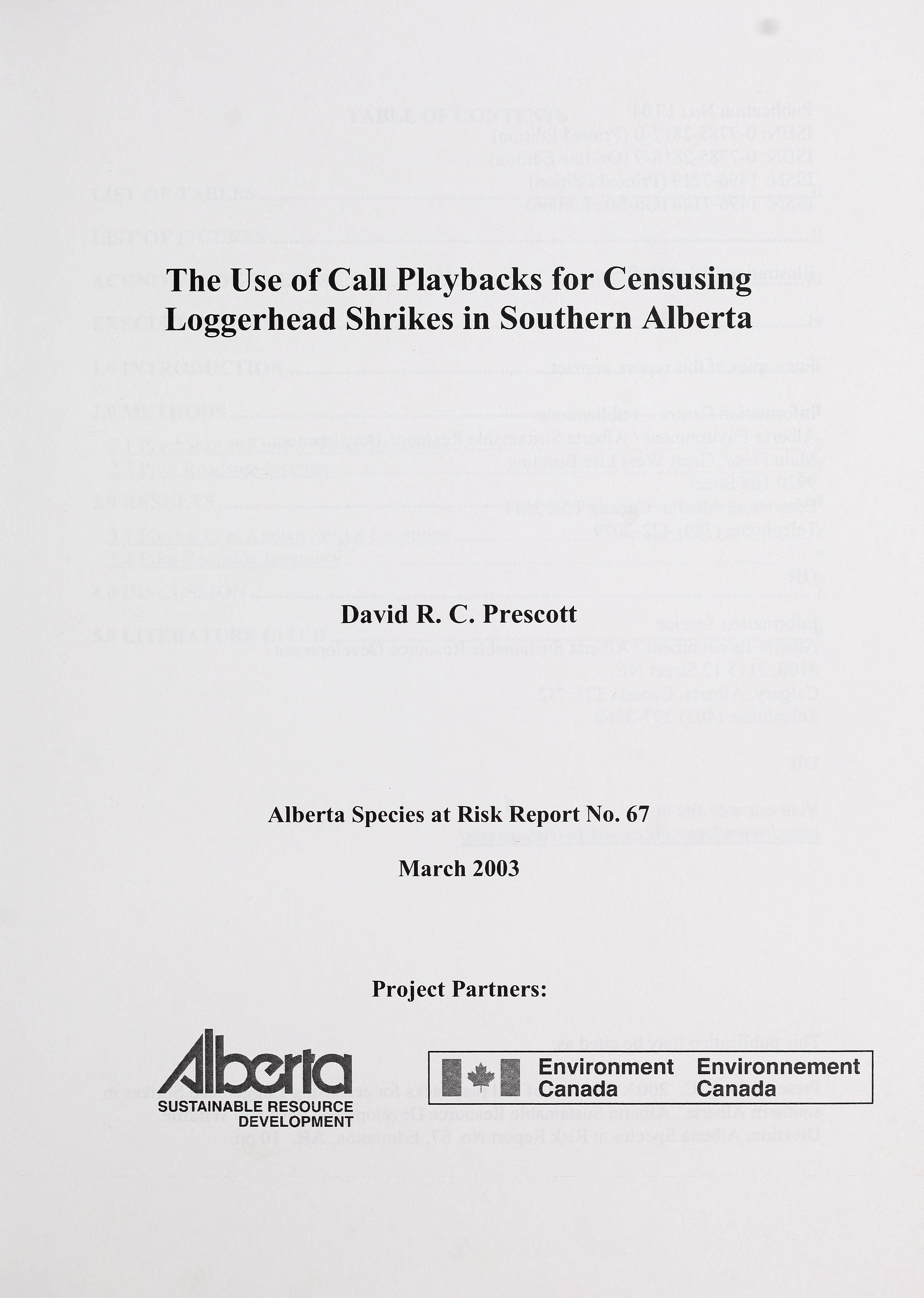 The Use of Call Playbacks for Censusing Loggerhead Shrikes in Southern Alberta