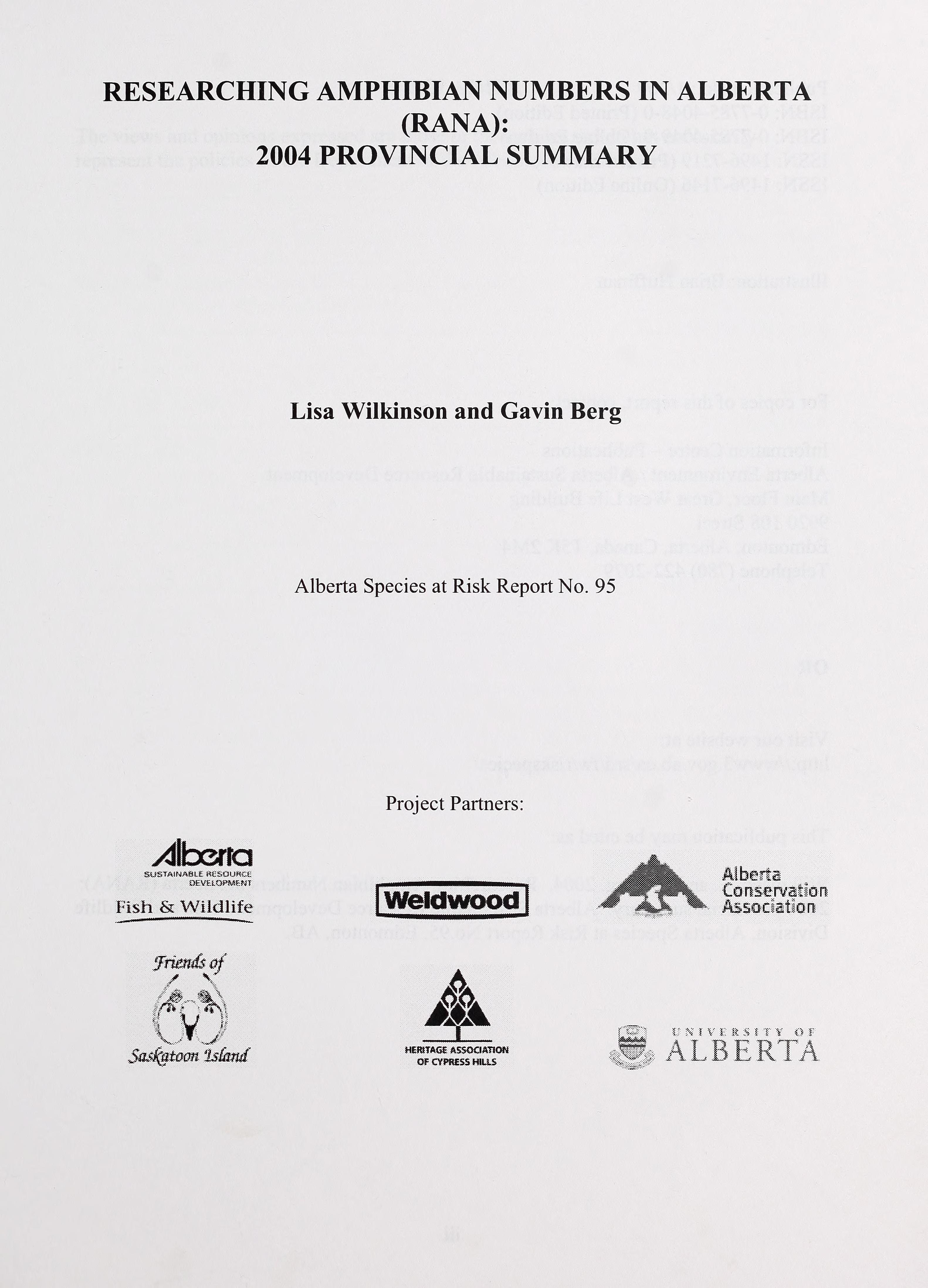 Researching Amphibian Numbers in Alberta (Rana)