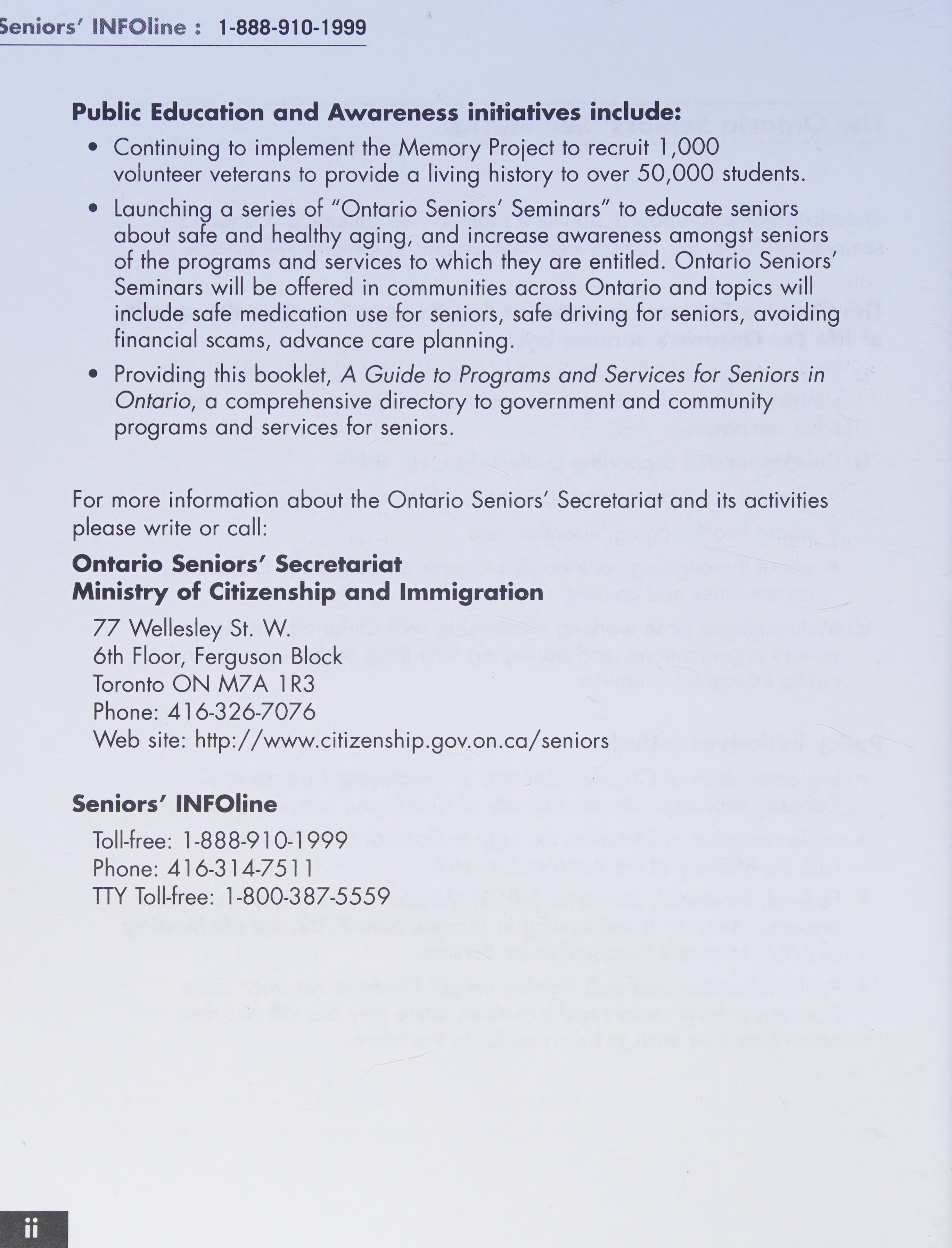 A Guide to Programs and Services for Seniors in Ontario.