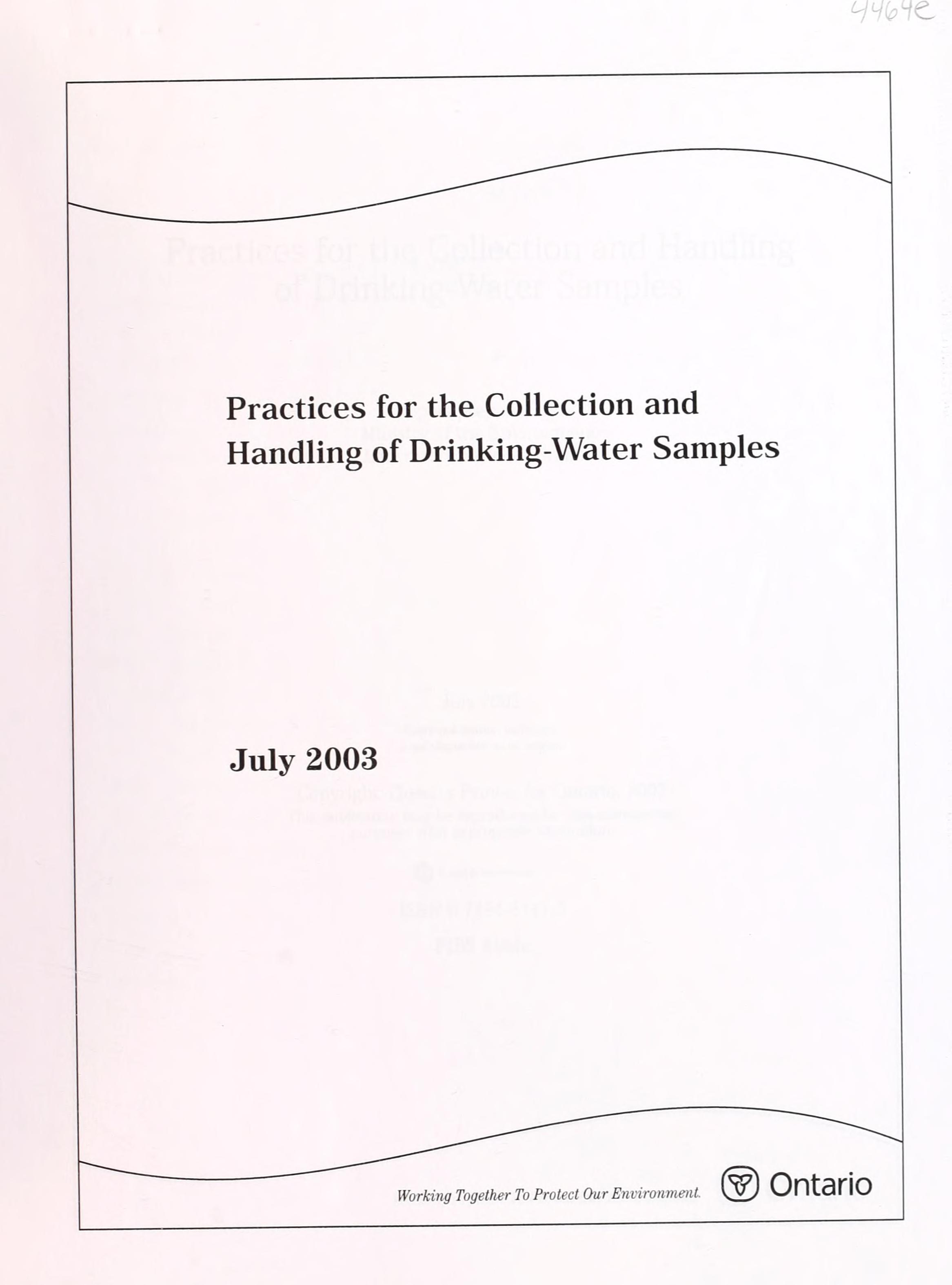 Practices for the Collection and Handling of Drinking-Water Samples