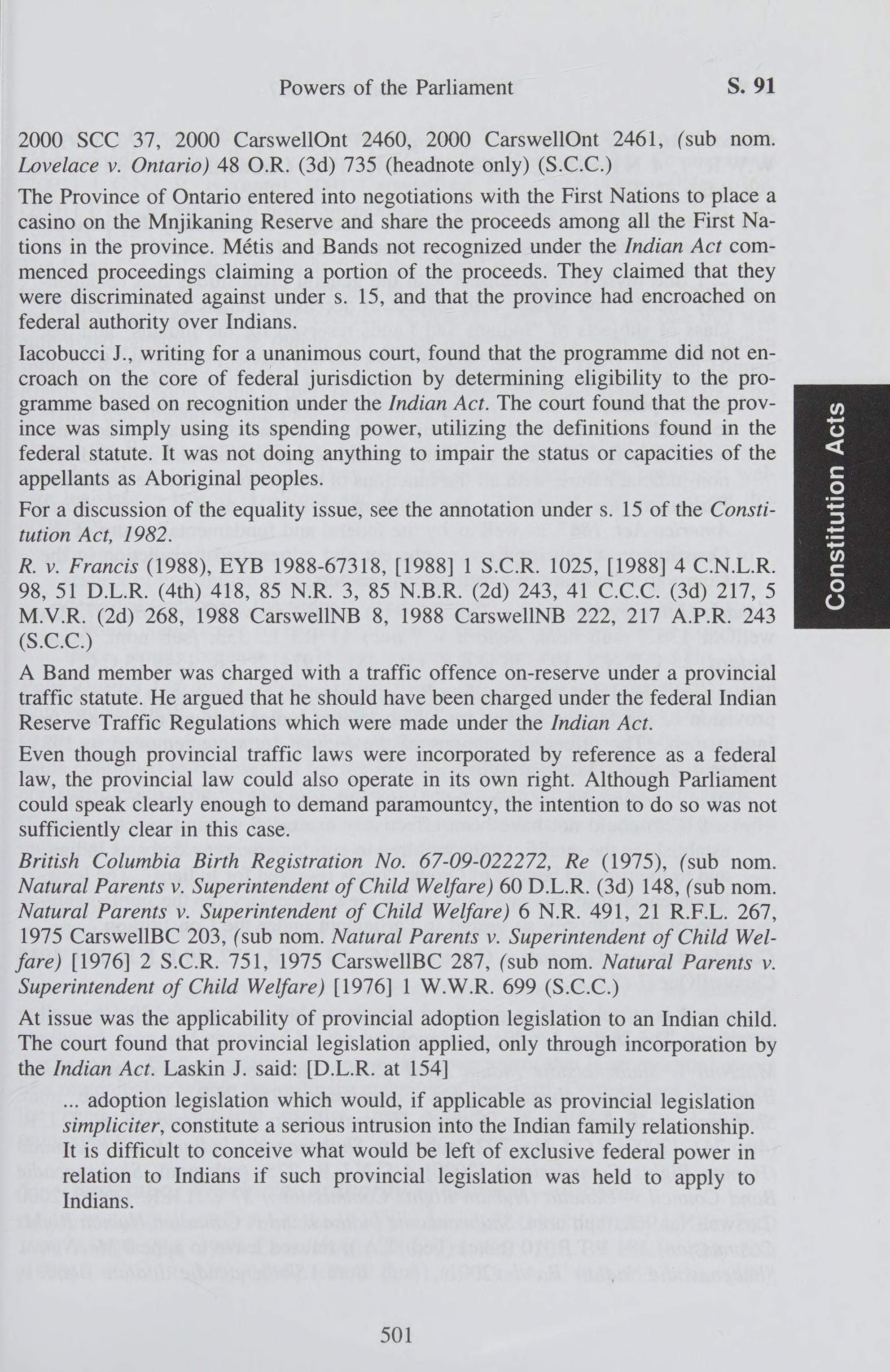 The 2010 Annotated Indian Act and Aboriginal Constitutional Provisions