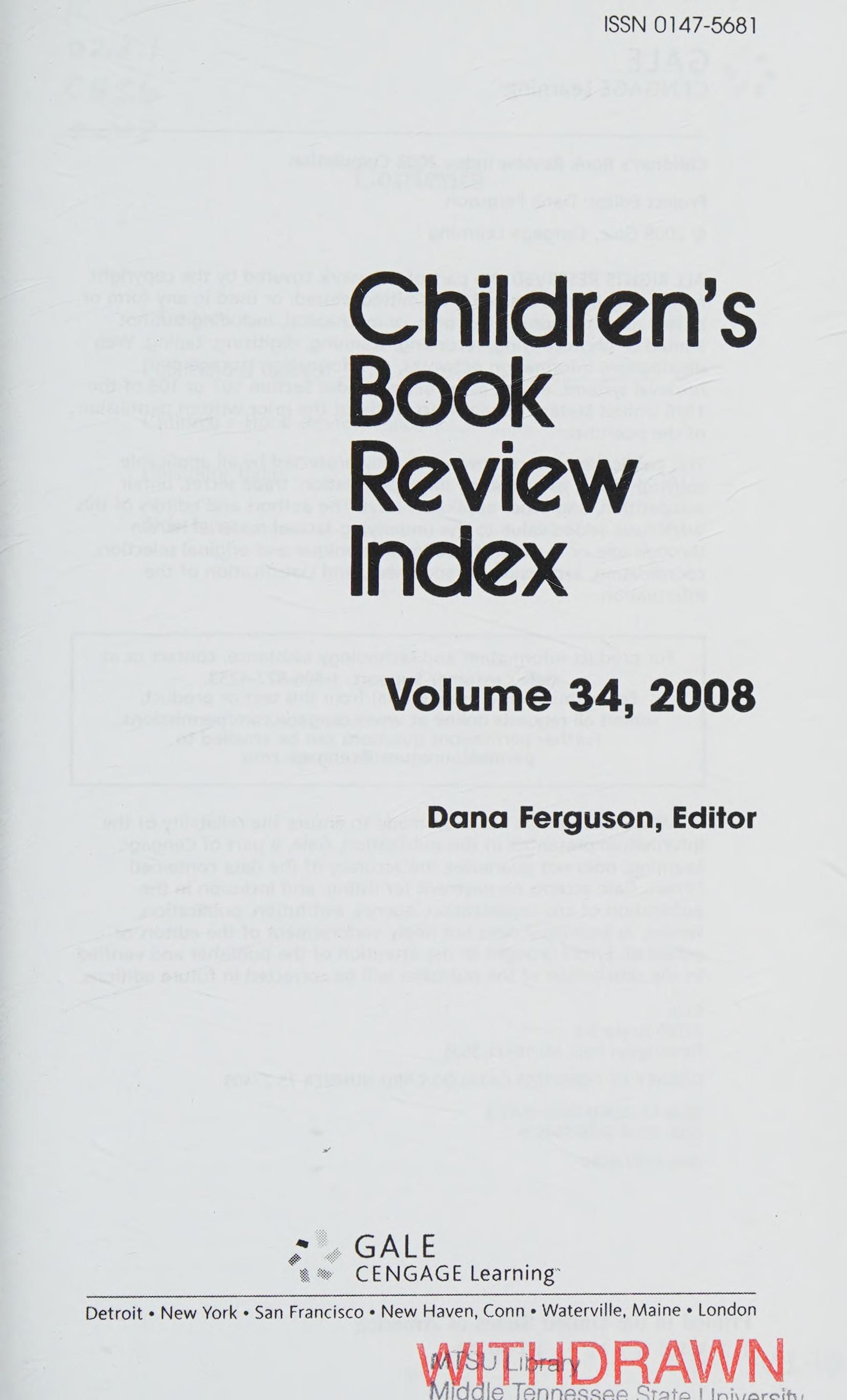 Children'S Book Review Index: 2007 Cumulative Index