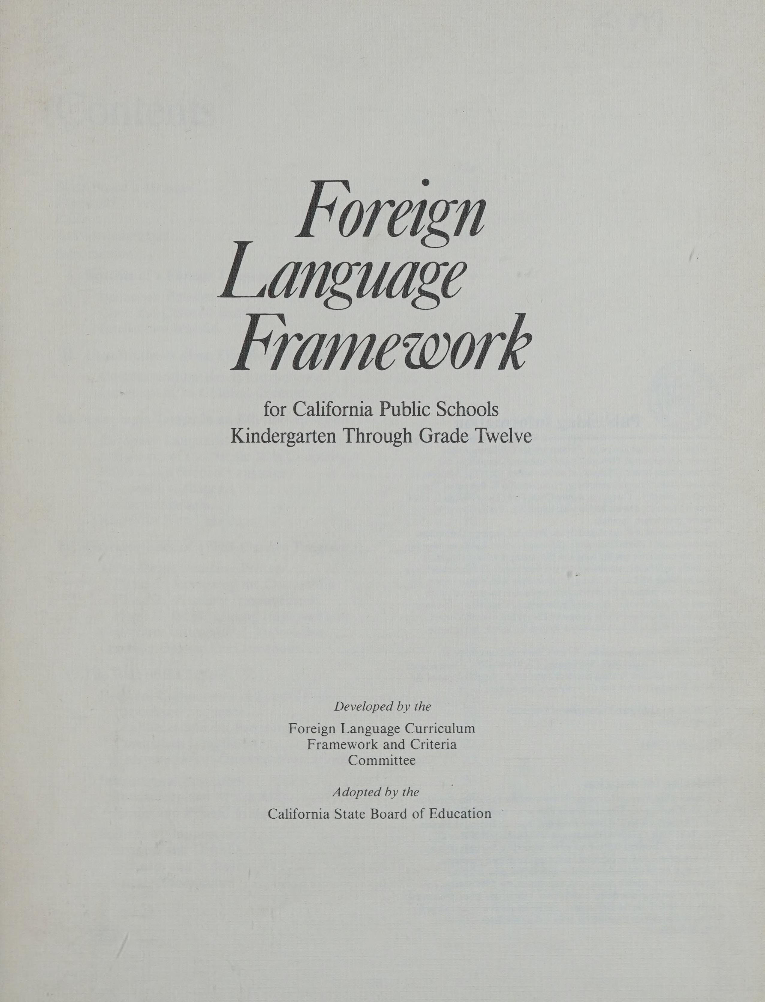 Foreign Language Framework For California Public Schools
