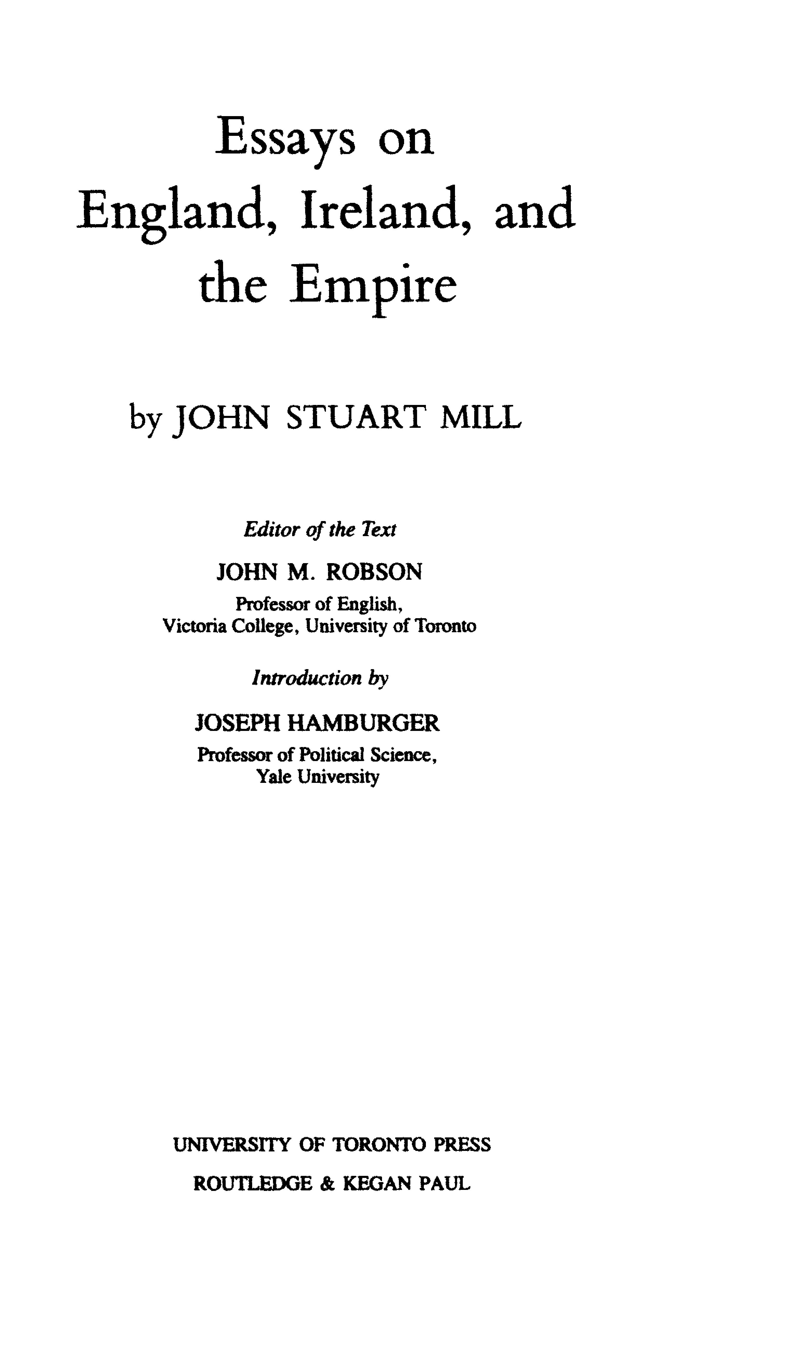 Essays on England, Ireland, and Empire