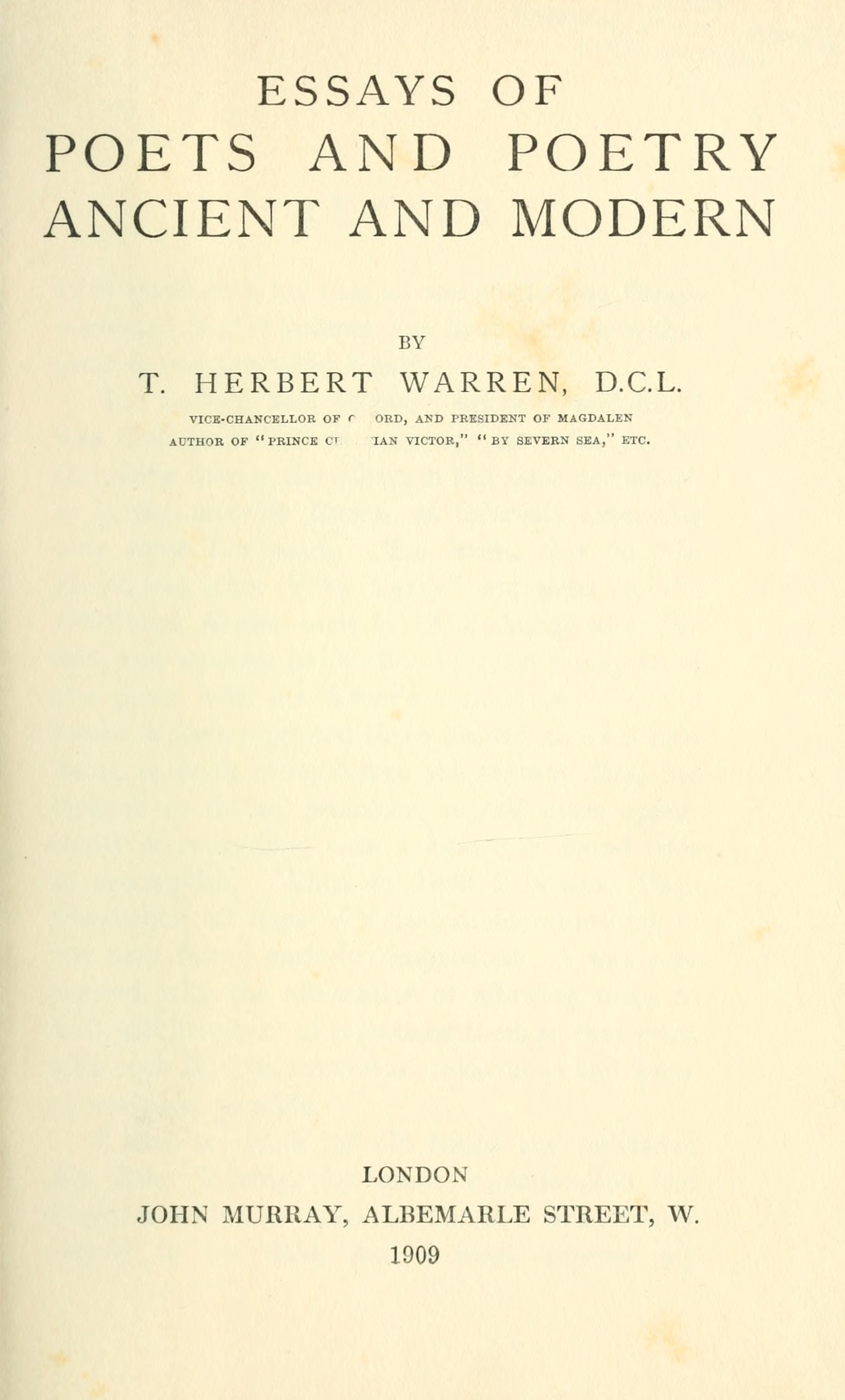 Essays Of Poets And Poetry: Ancient And Modern