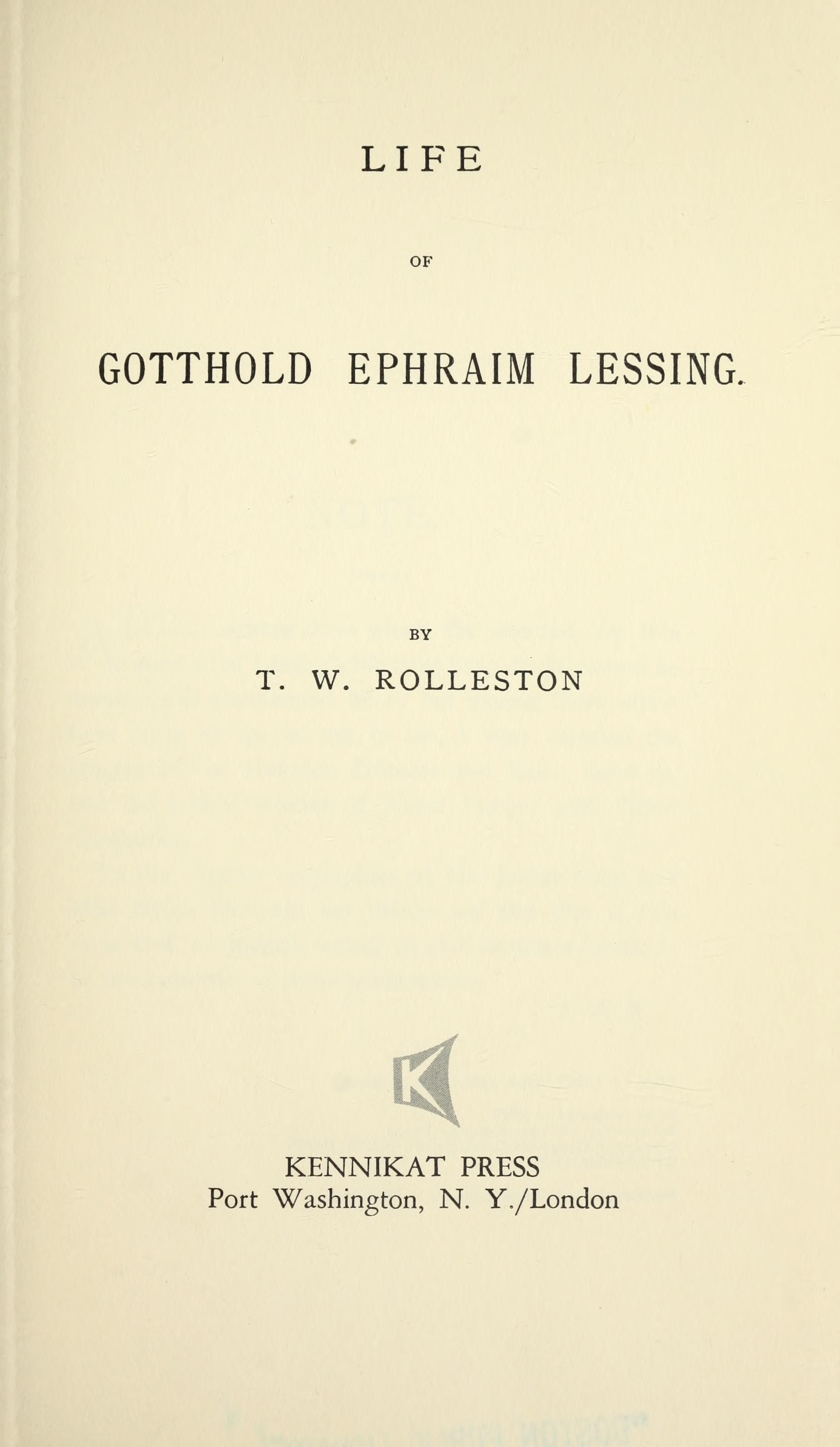 Life Of Gotthold Ephraim Lessing