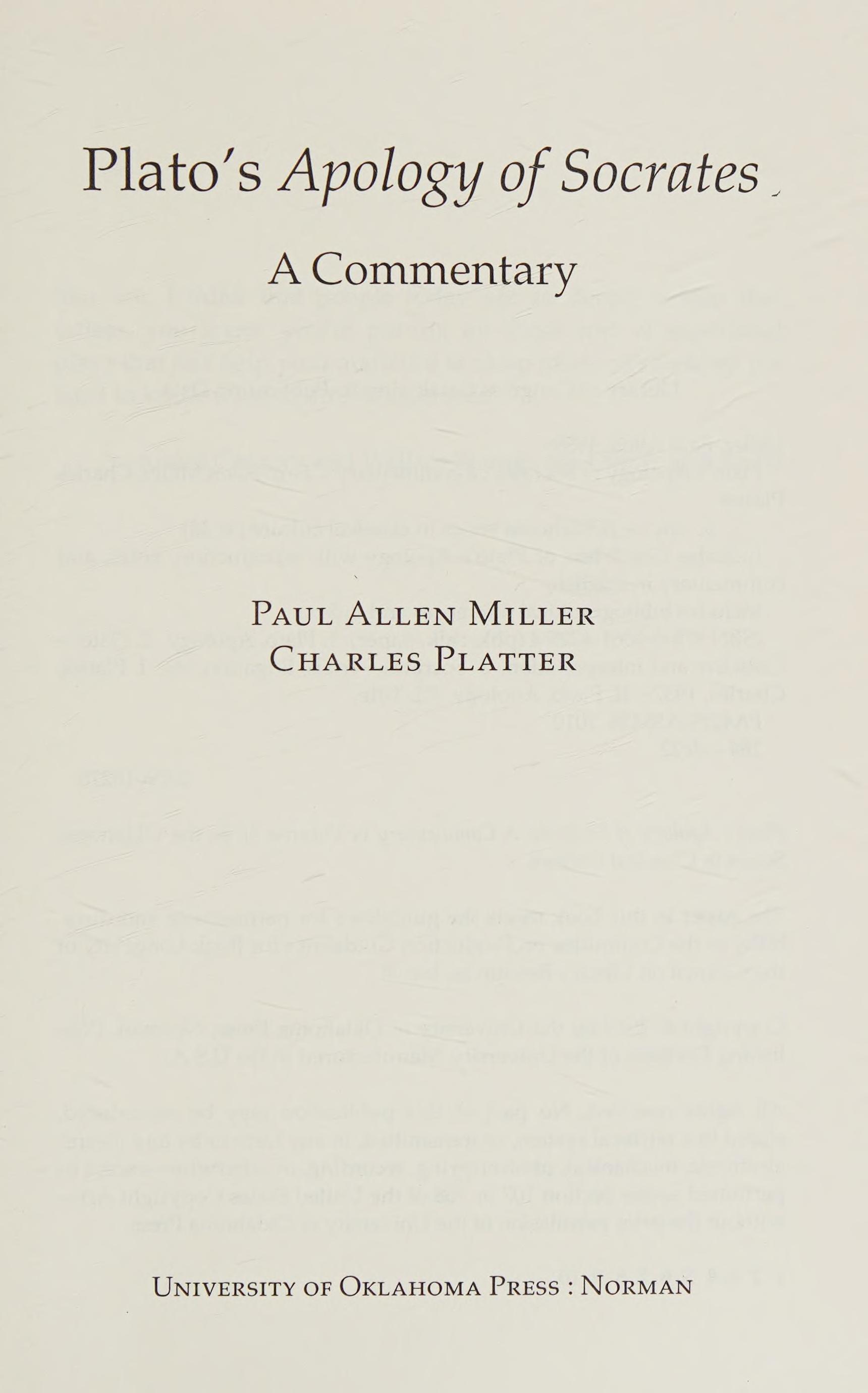 Plato's Apology of Socrates