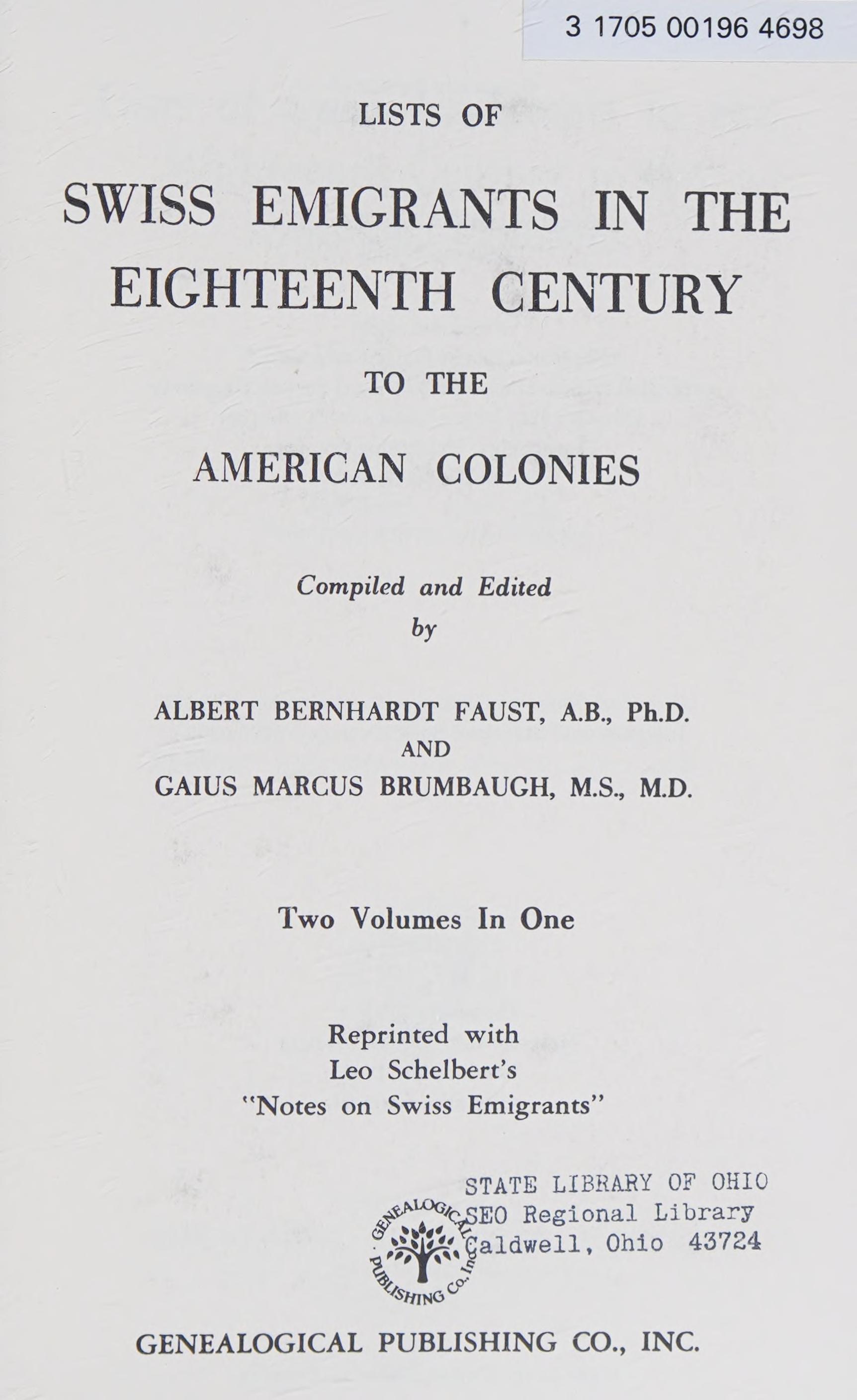 Lists Of Swiss Emigrants In The Eighteenth Century To The American Colonies 2