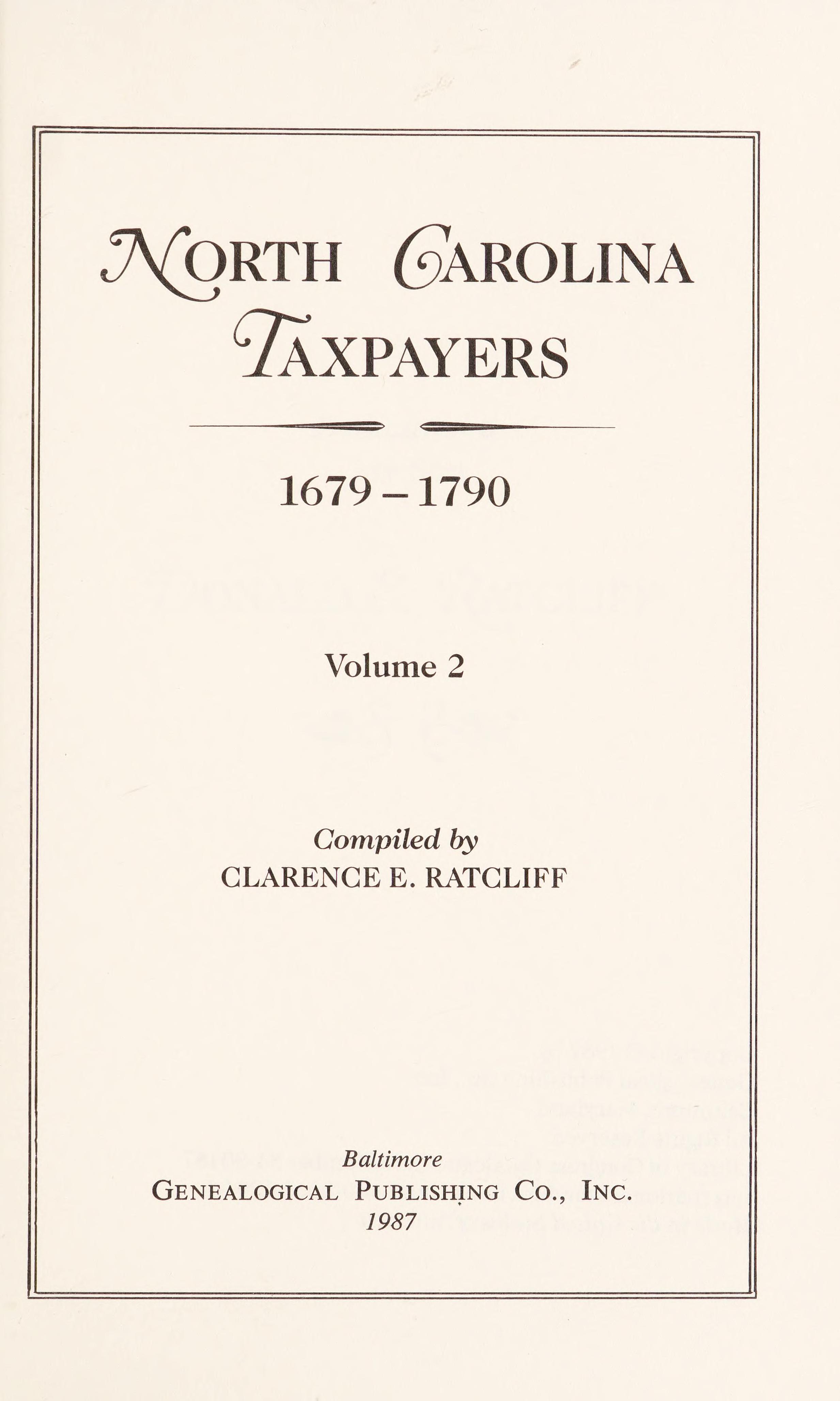 North Carolina Taxpayers, 1701-1786