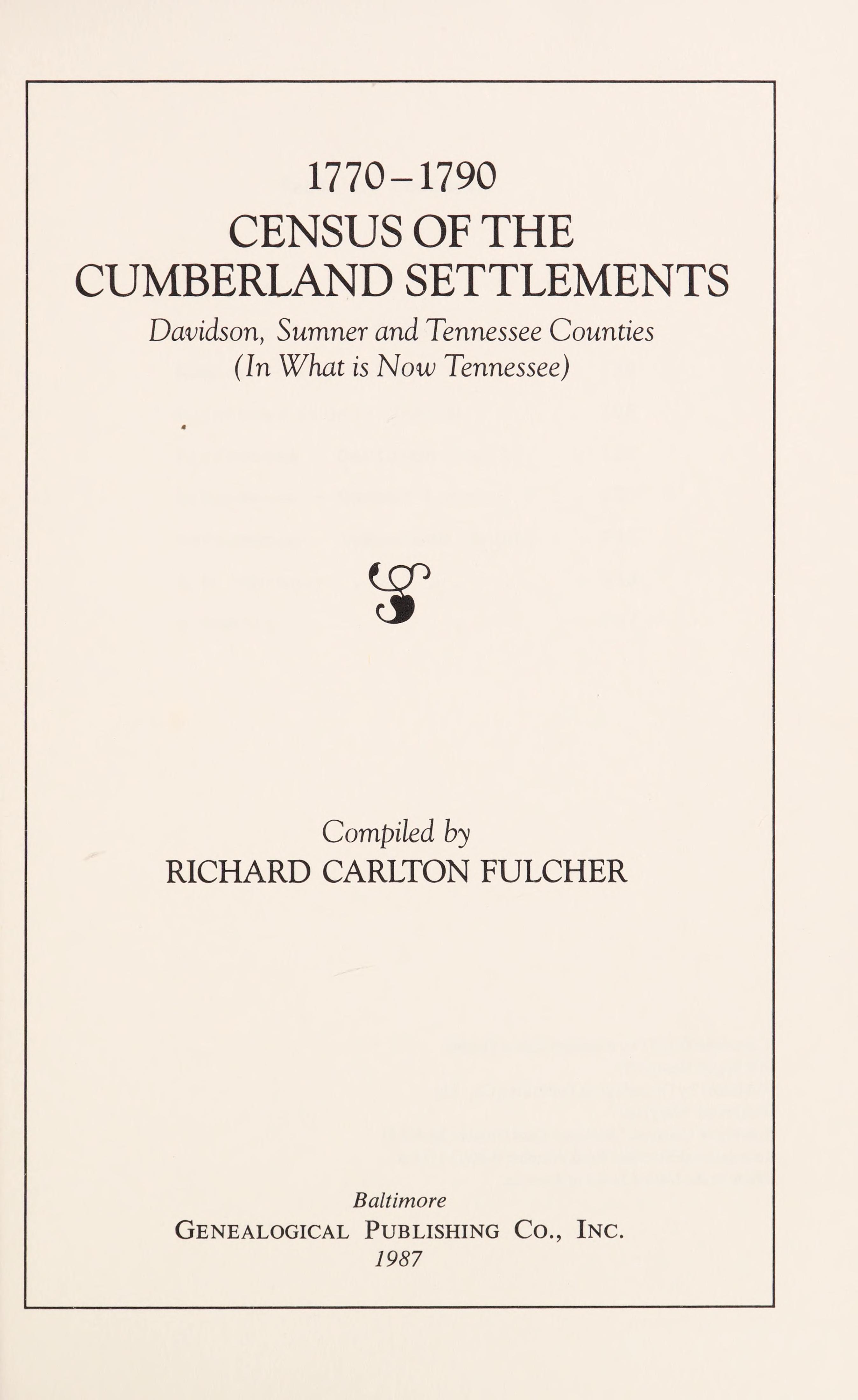 1770-1790 Census of the Cumberland Settlements