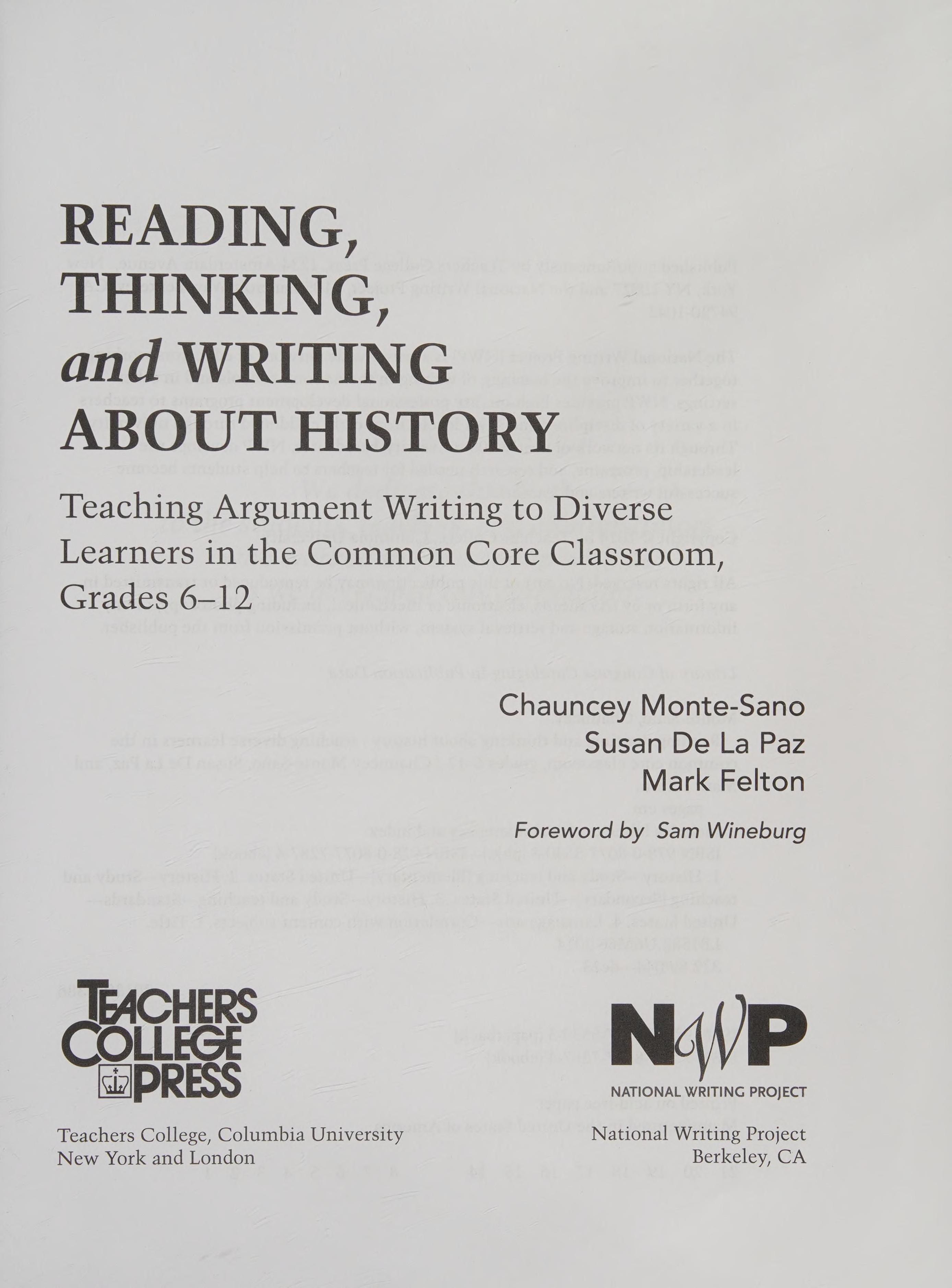 Reading Thinking and Writing about History