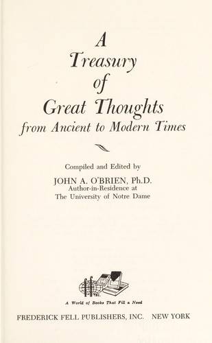 A Treasury Of Great Thoughts, From Ancient To Modern Times,