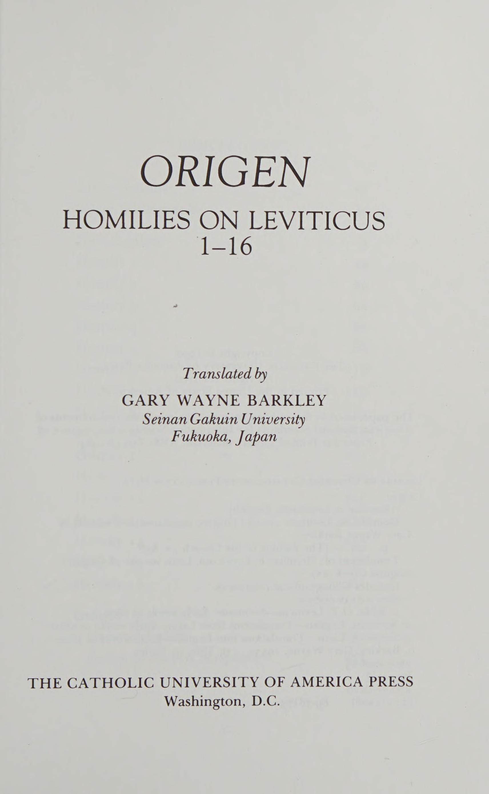 Homilies On Leviticus 1-16