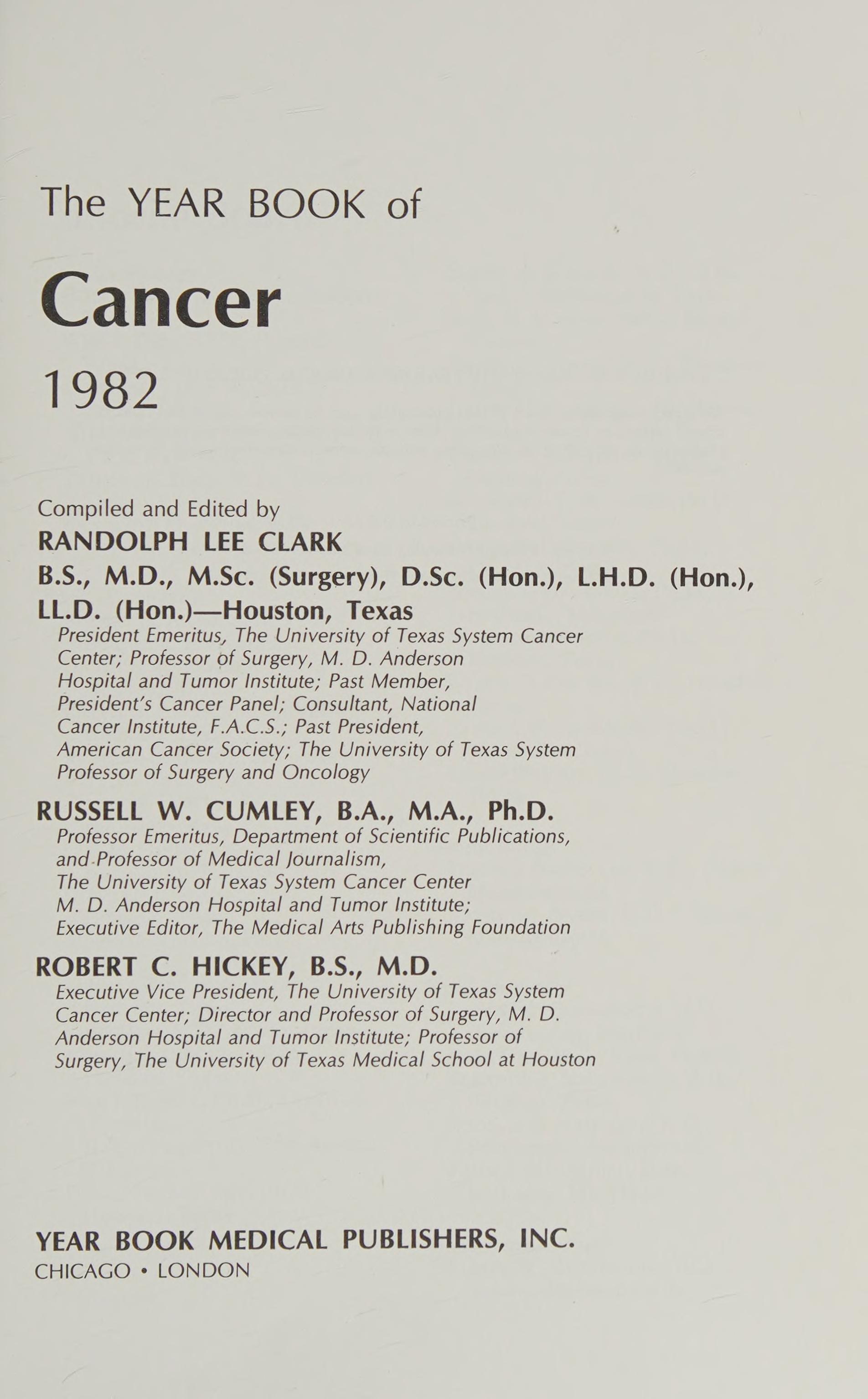 Year Book Of Cancer 1982