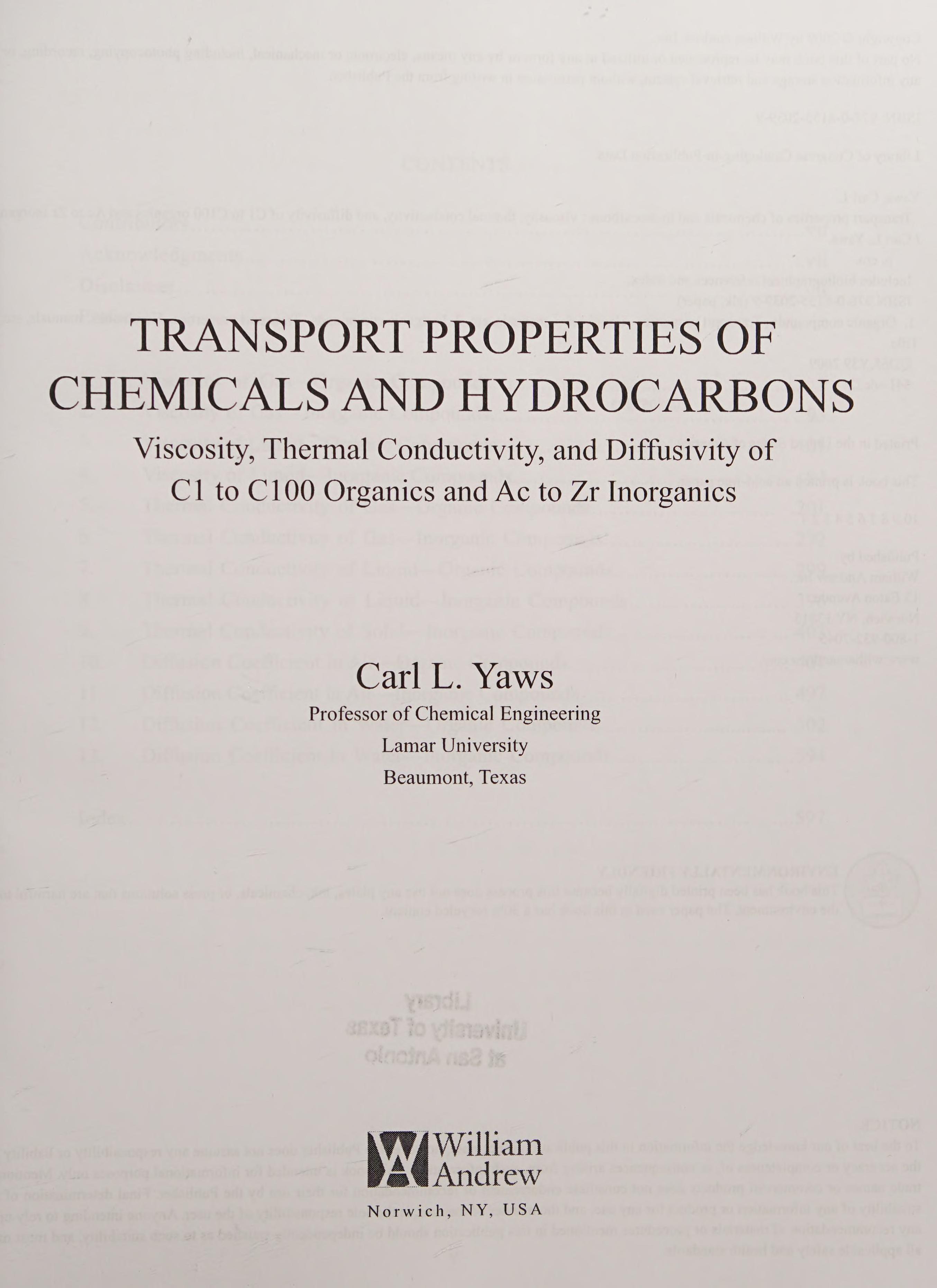 Transport Properties of Chemicals and Hydrocarbons
