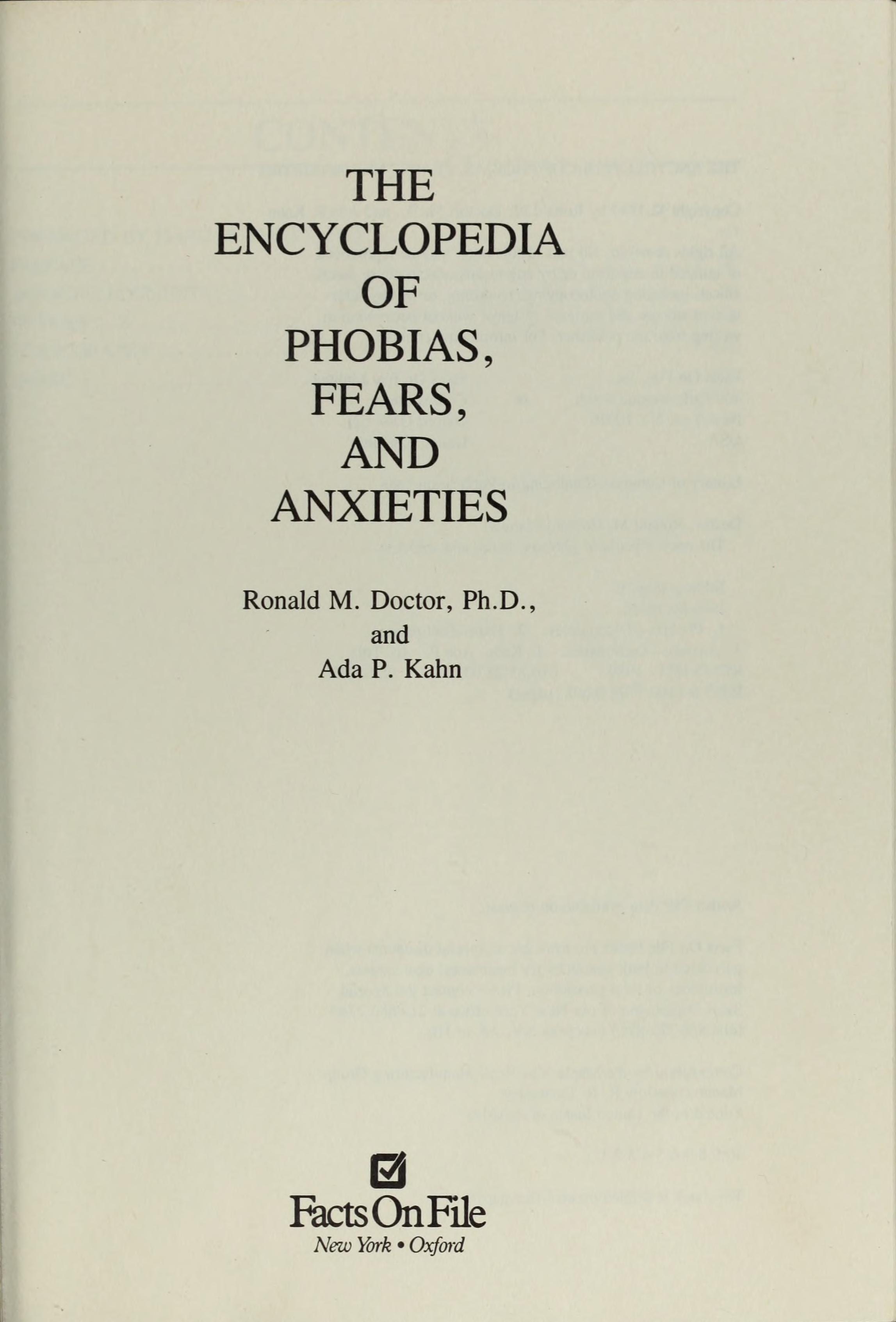 The Encyclopedia Of Phobias, Fears, And Anxieties