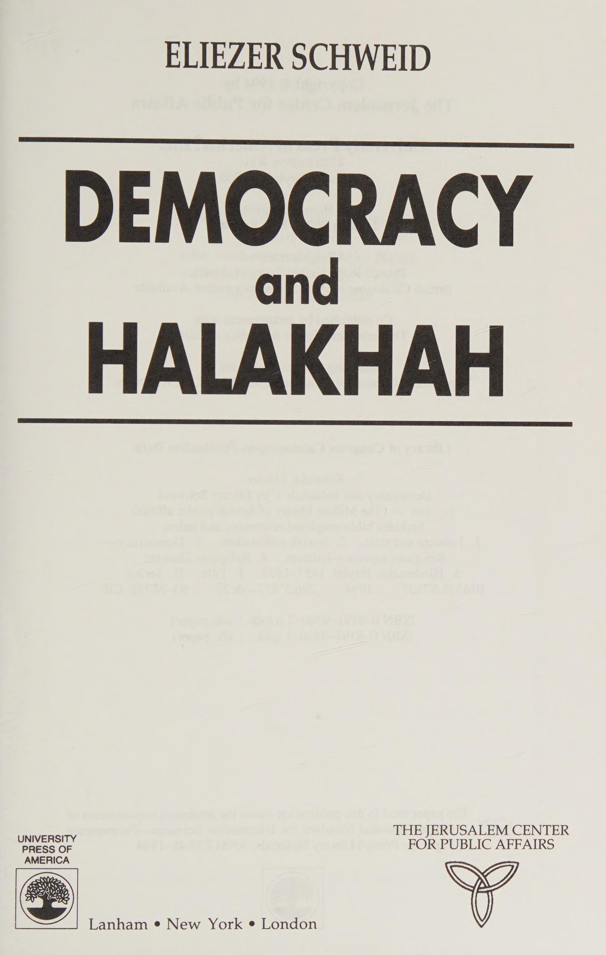Democracy and the Halakhah
