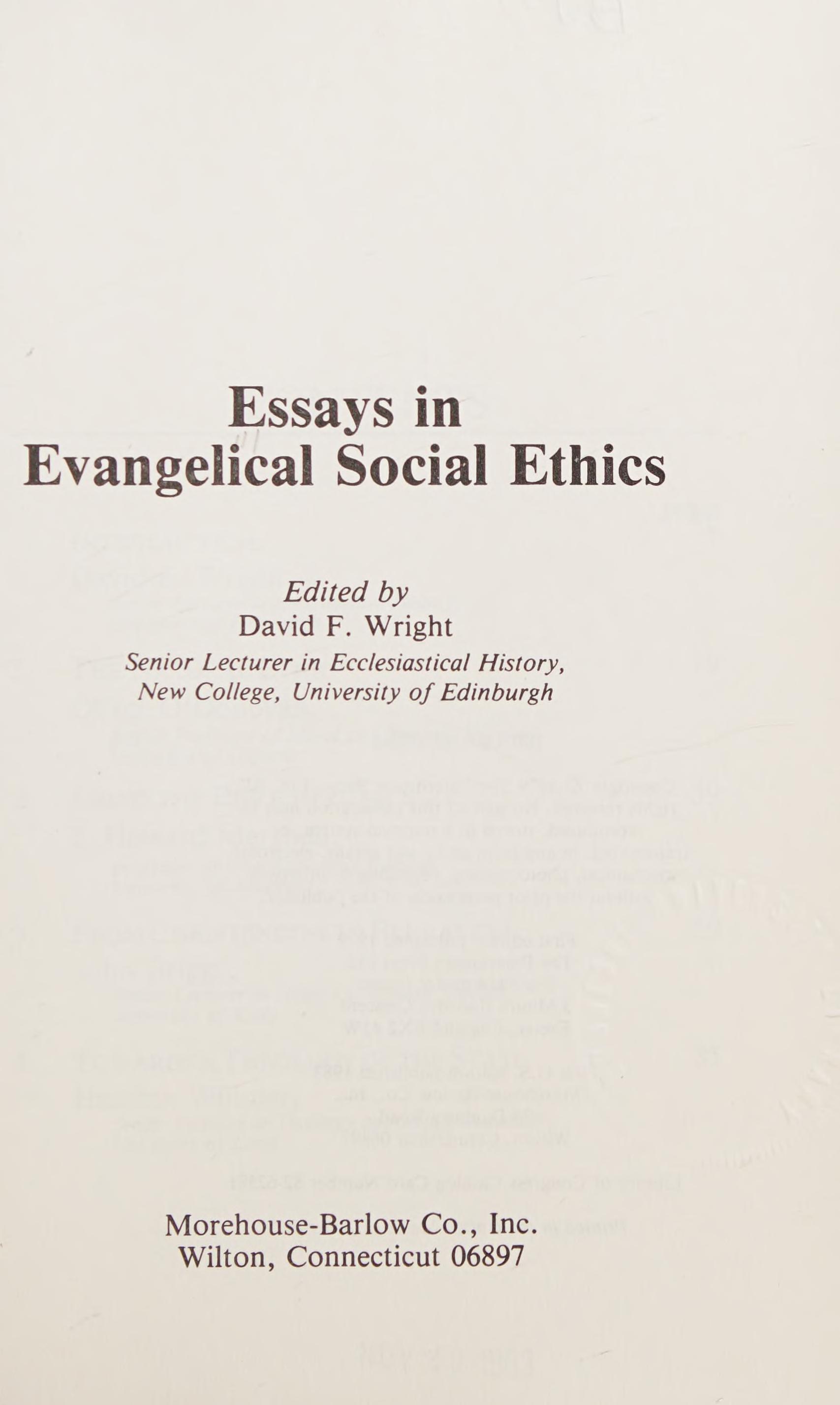 Essays in Evangelical Social Ethics