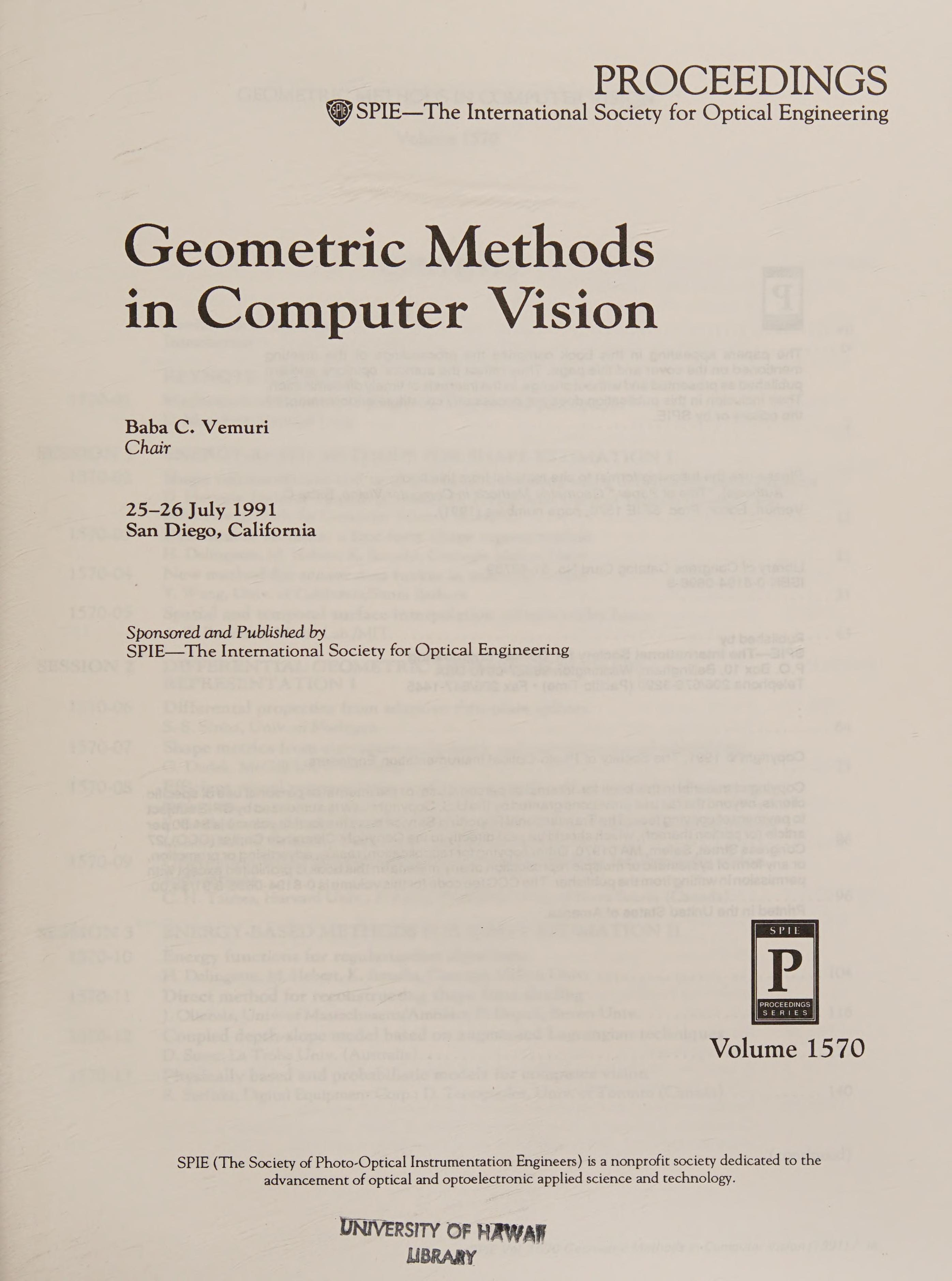 Geometric Methods in Computer Vision