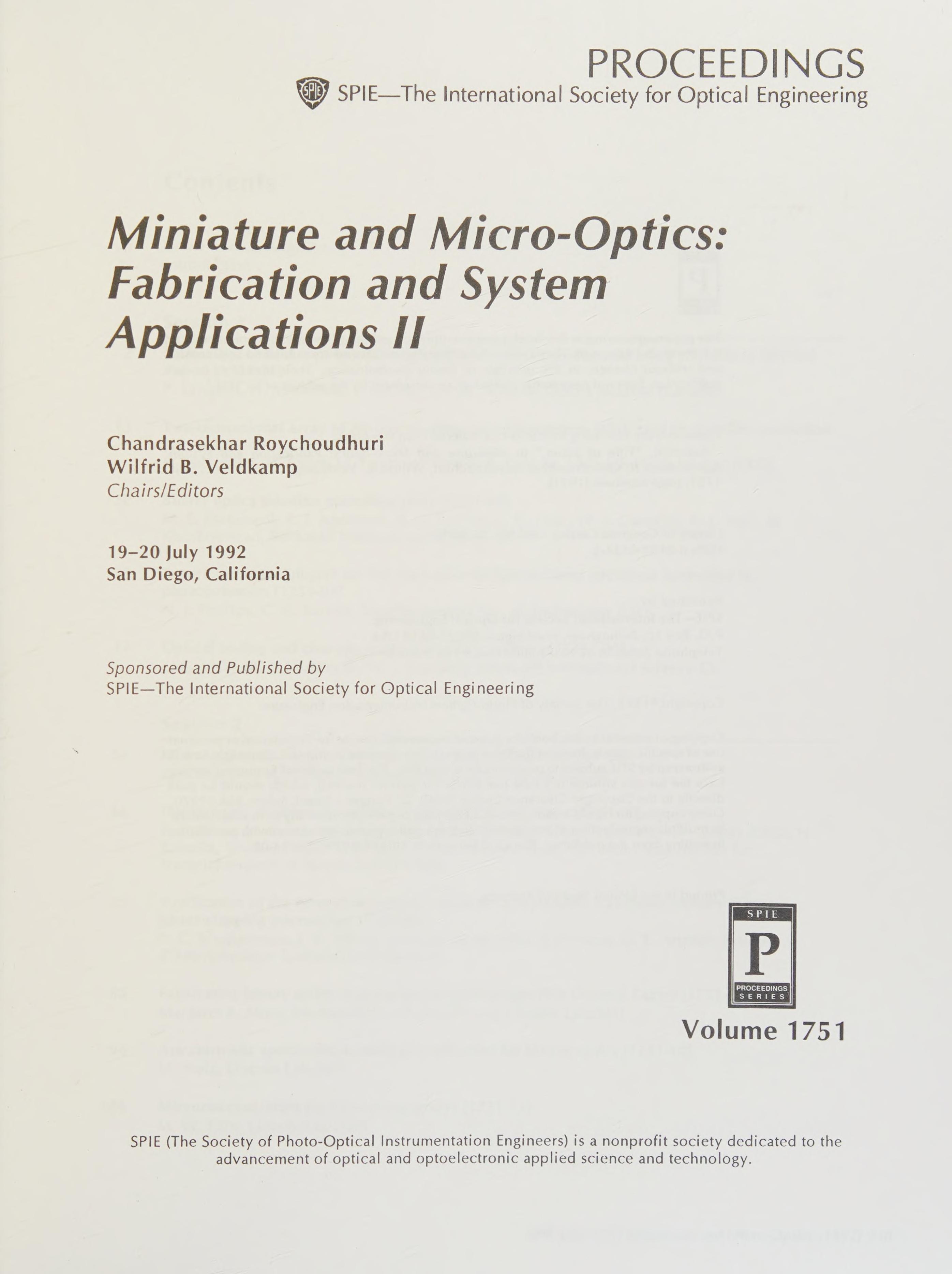 Miniature and Micro-Optics