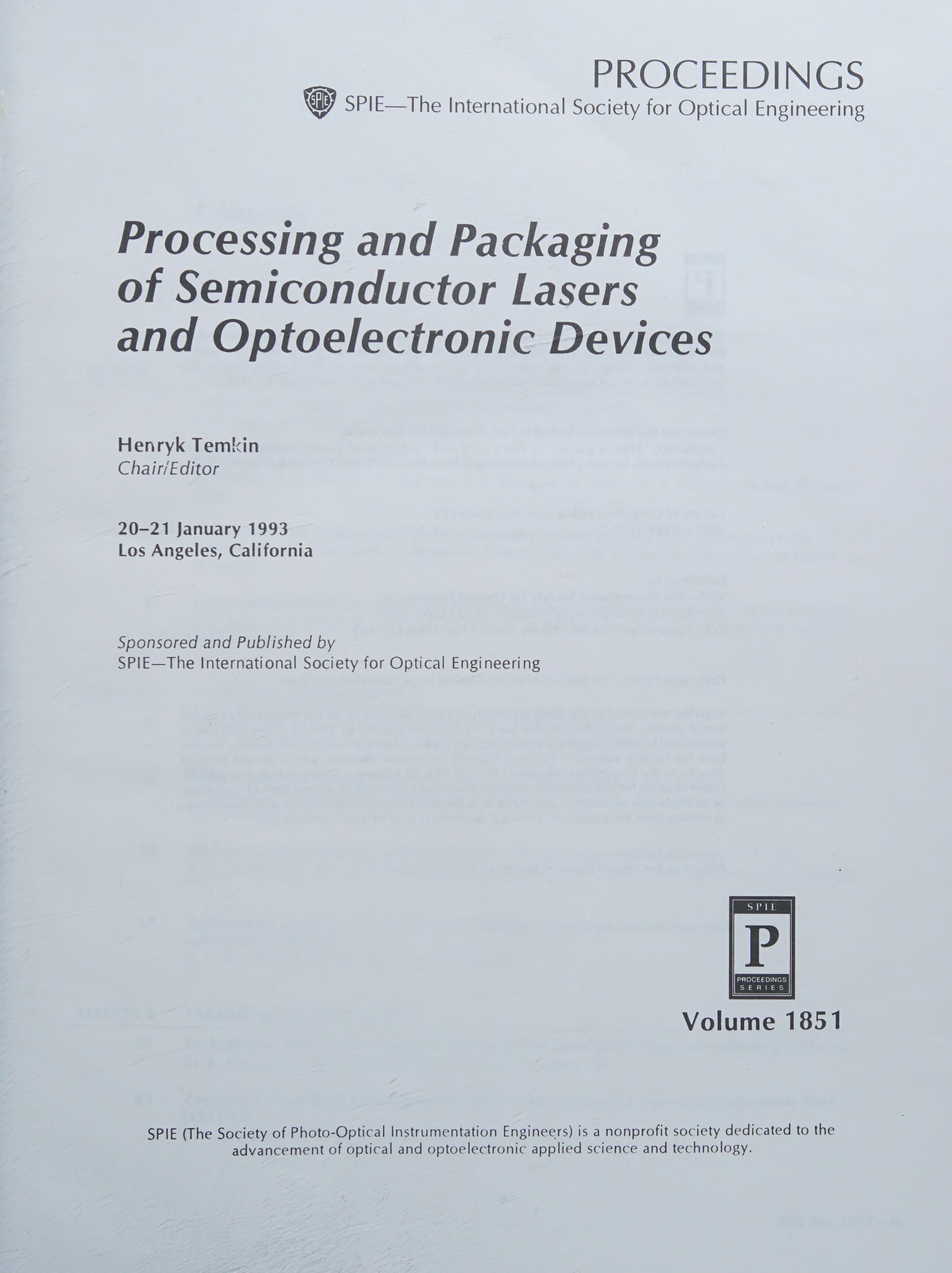 Processing and Packaging of Semiconductor Lasers and Optoelectronic Devices
