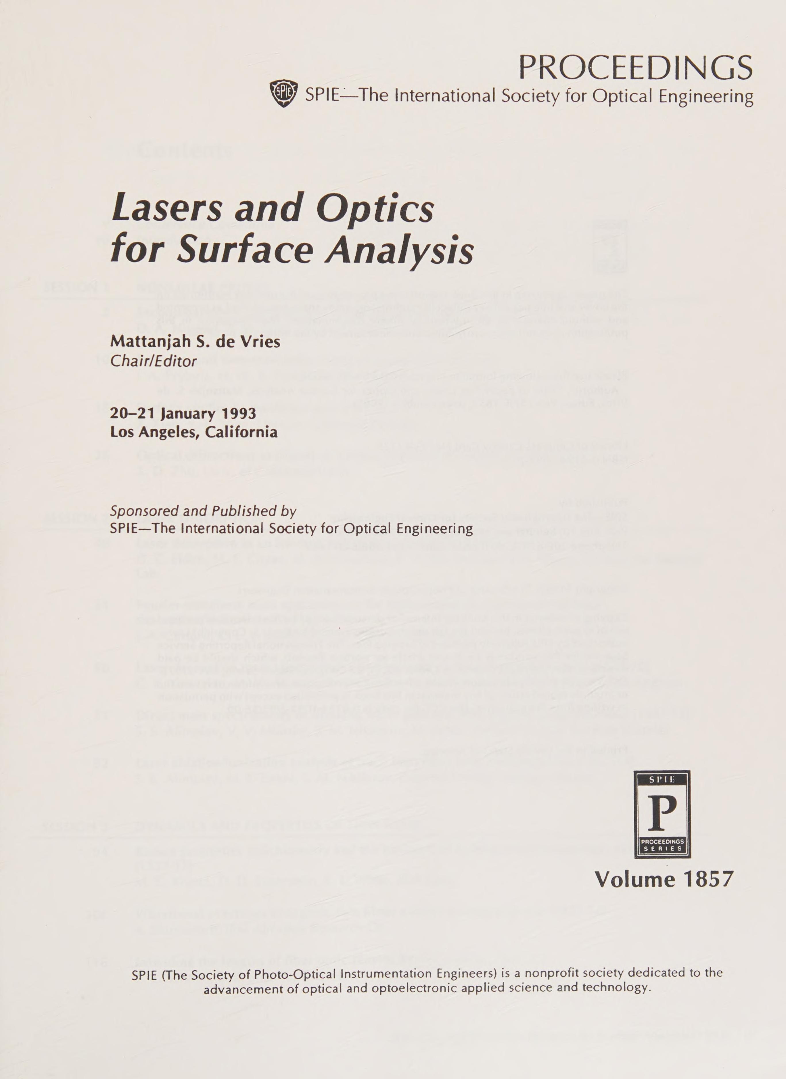 Lasers and Optics for Surface Analysis
