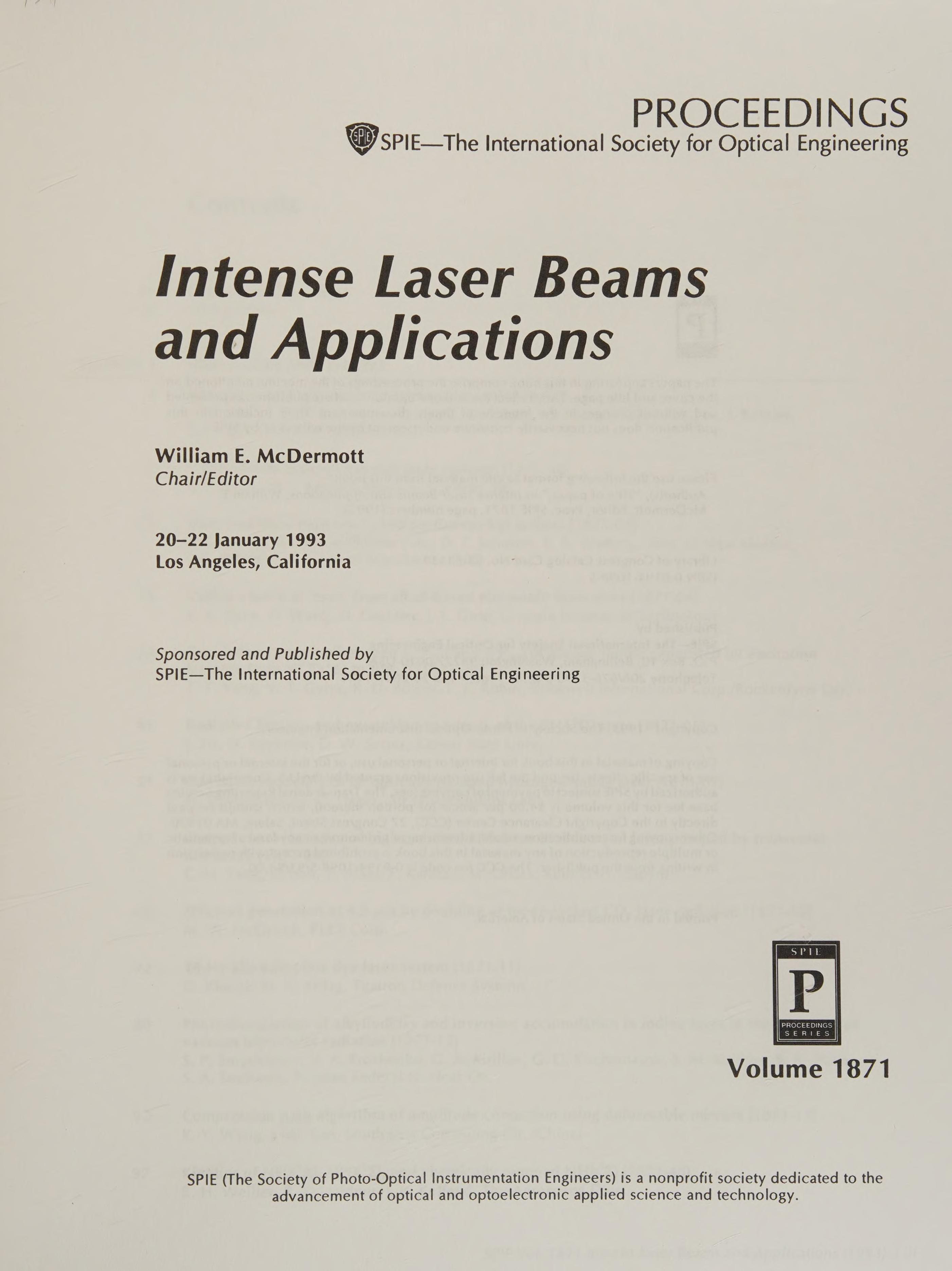 Intense Laser Beams and Applications